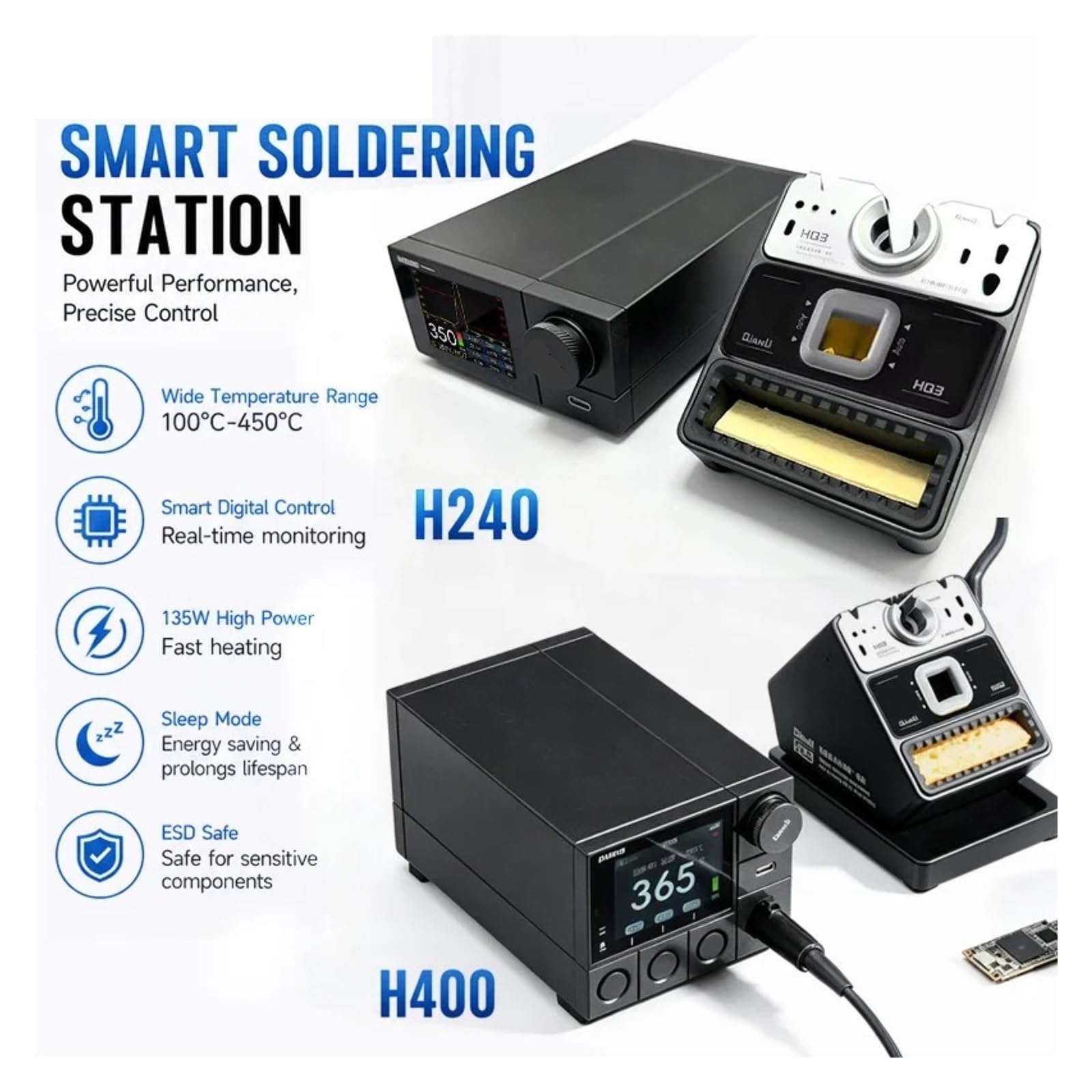 Estación de Soldadura, Estación de soldadura inteligente con pantalla a color H400 H240 400W, compatible manijas C245 C210 C470(H240 HQ3 Set)