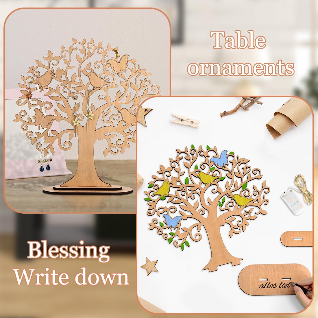 CozyHome, Libro Degli Ospiti In Legno, Decorazione Per 30° Compleanno, Con Catena Luminosa 6 Candele E 4 Penne, Regalo Per 30° Compleanno, Donna E
