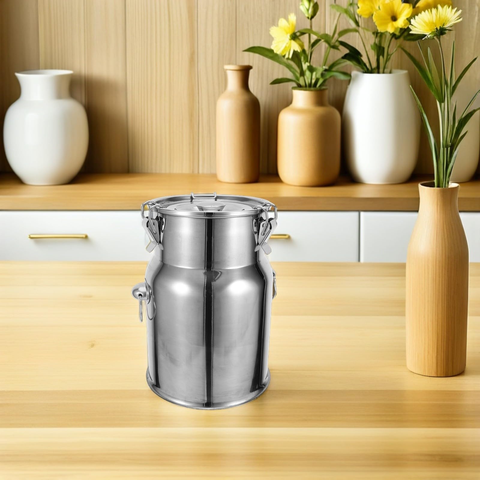 OUNONA Bidon à Lait et Facile à Nettoyer 5l en Acier Inoxydable avec Couvercle Hermétique, Récipient Alimentaire Étanche Transport Fréquent du Lait