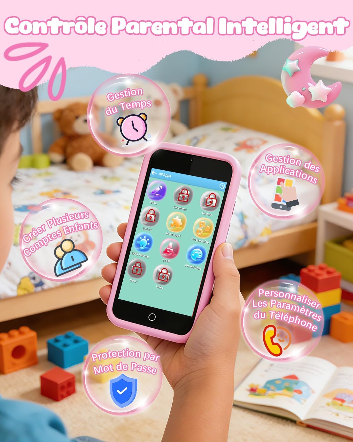 orantronx Jouet Téléphone Enfant Portable, 3.97" Smartphone Enfant 3 4 5 6 7 8 9 10 11 12 Ans avec 200+ Jeux Éducatifs, Double Caméra, Contrôle Parental, Jouet Garçon Fille pour Anniversaire, Noël
