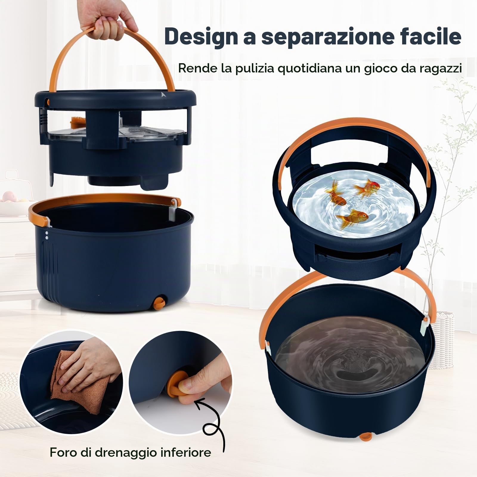 FANATSK - Mocio con sistema a secchio, 4L, con testa girevole a 360°, sistema di separazione, con 8 panni in microfibra, sistema di pulizia per pavimenti bagnati e asciutti, colore: Blu