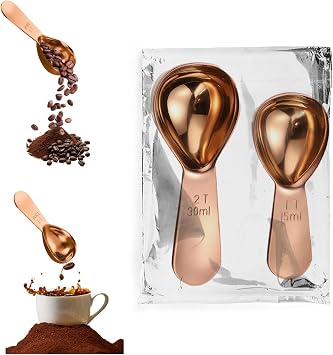 Stainless Steel Coffee Scoop Set, 1 & 2 Tablespoon 15ml & 30ml Measuring Spoons, Ergonomic Design, Durable Stainless Steel , Fits Inside Airscape Coffee Canisters 2Pcs Set, Rose Gold