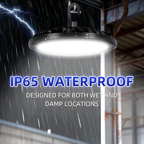 Miniatura 8 de hykolity Paquete de 6 luces LED de alta bahía de 200 W, 5000 K UFO LED de alta bahía con enchufe estadounidense equivalente a 600 W MHHPS 120-277 V,