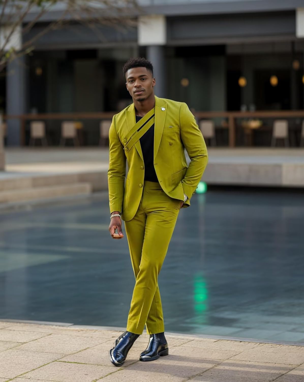 Fashion Mens Suit 2 Piece Suits for Men Party Regular Fit Single Breasted Tuxedo Peak Lapel Blazer Pants for Dinner Prom