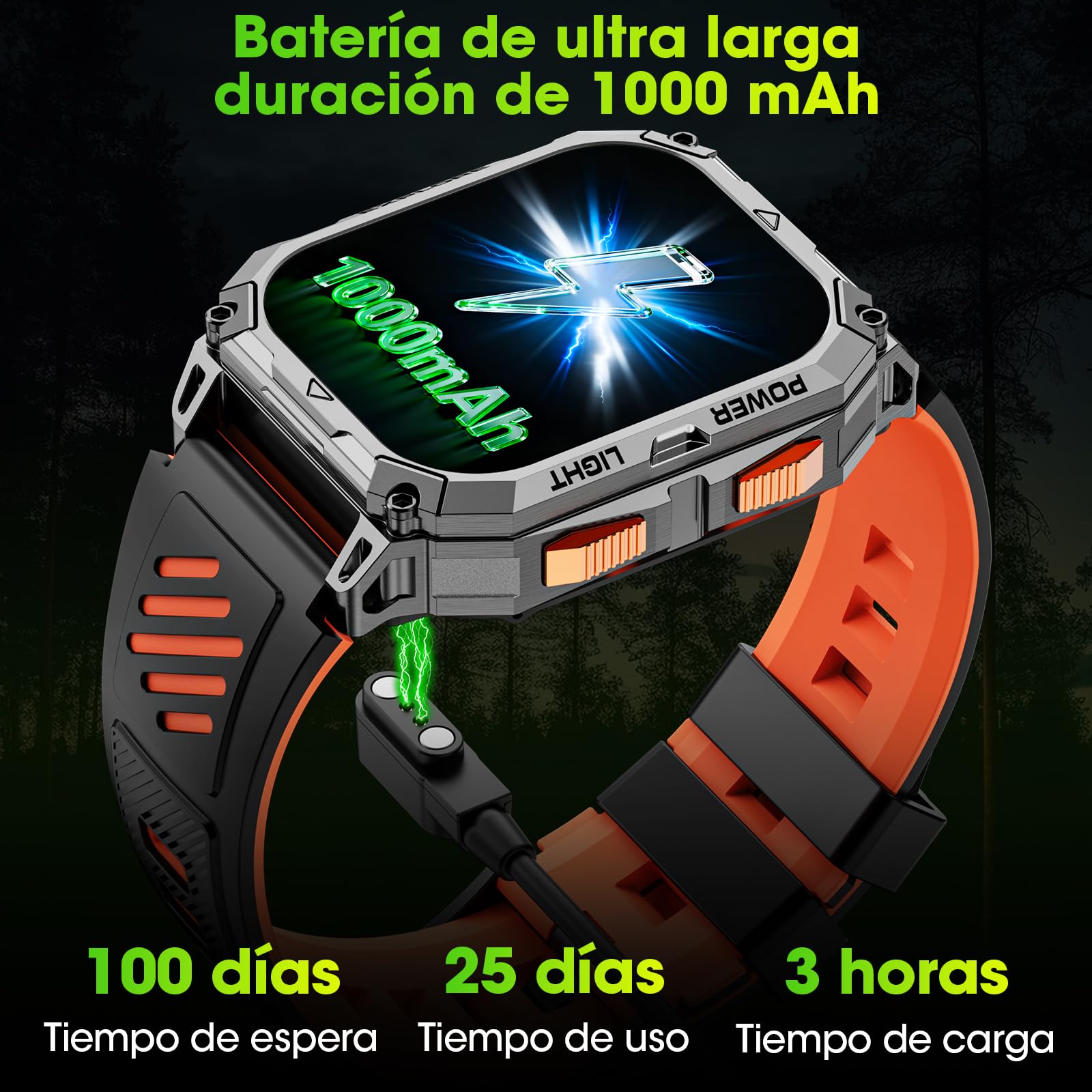 Reloj Inteligente Hombre con Linterna/1000 mAh Batería, 2.01" HD Smartwatch Militar con 110+ Modos Deportivos, Relojes Inteligentes Hombre con Bluetooth Llamadas/Monitor Sueño/Pulsómetro Android iOS