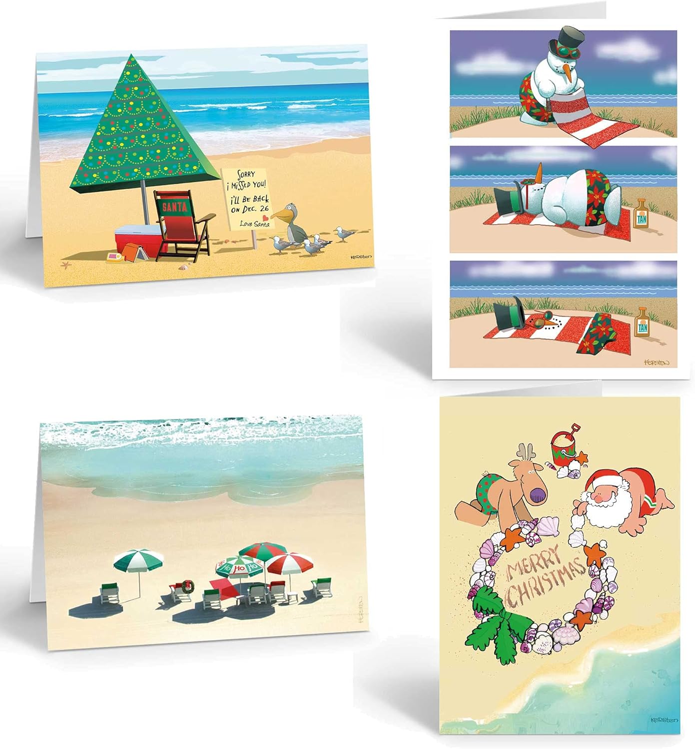 Ultimate Beach Christmas Card Variety Pack - 36 Beach Cards & Envelopes - 18 Different Beach Designs