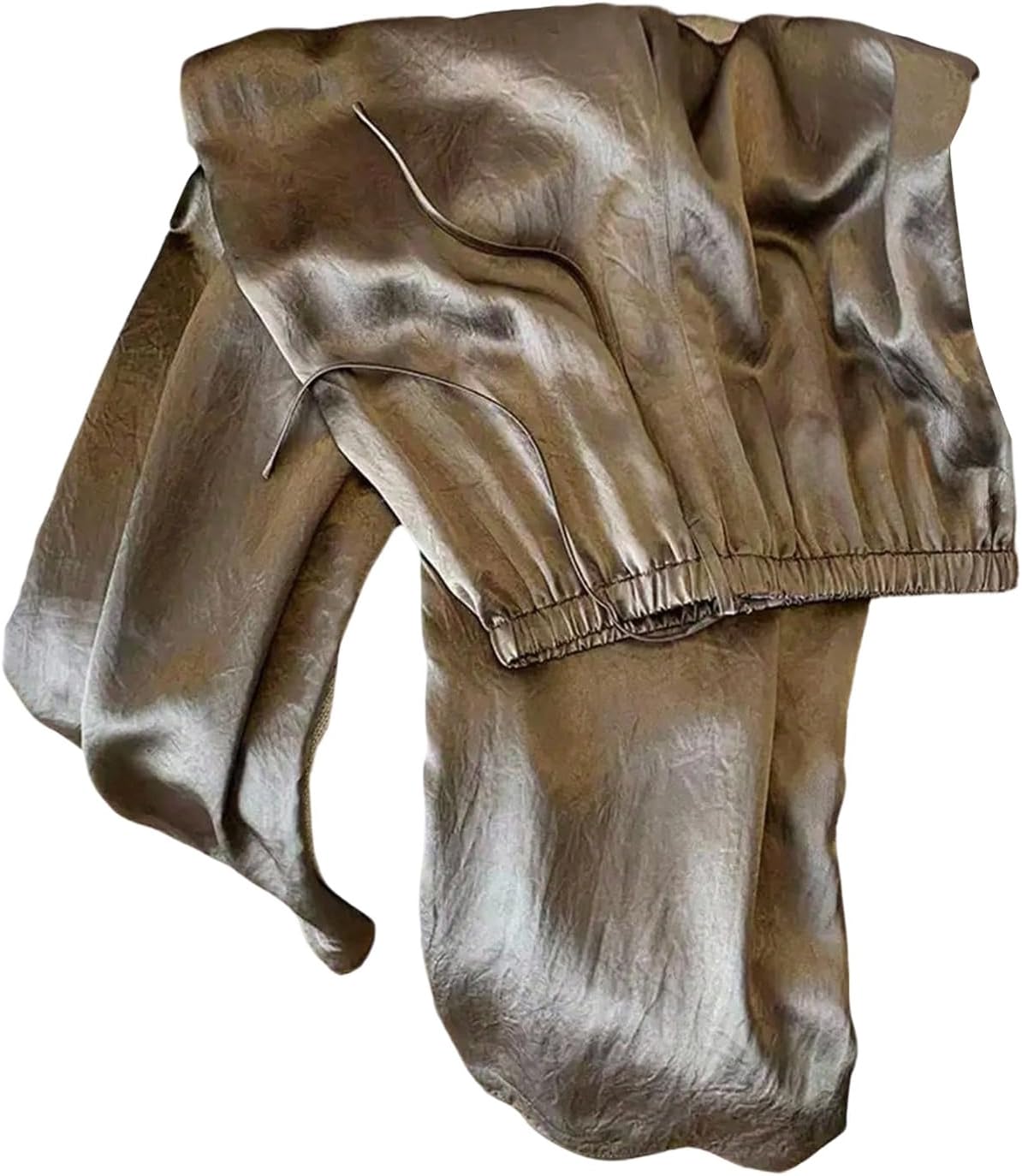 Floerns Women's Satin Straight Leg Pants Elastic Waist Loungewear Party Trousers