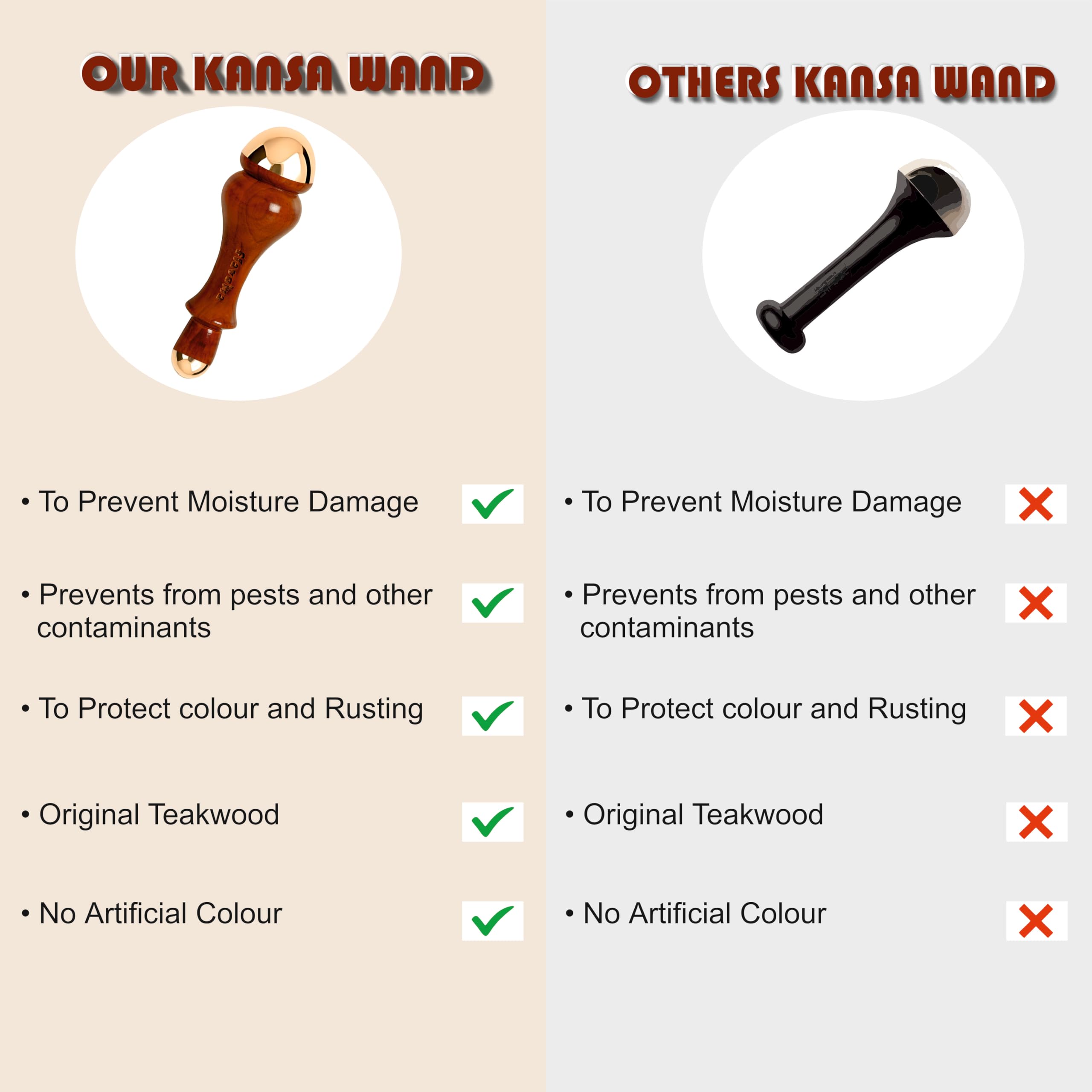 Flavoma Traditional Kansa Wand Massage Tool (4.5 cm Bronze) | Teak Wooden Handle With Small Bronze Metal Dome, Natural Brown | Massage for Back, Neck, Shoulders & Legs 1