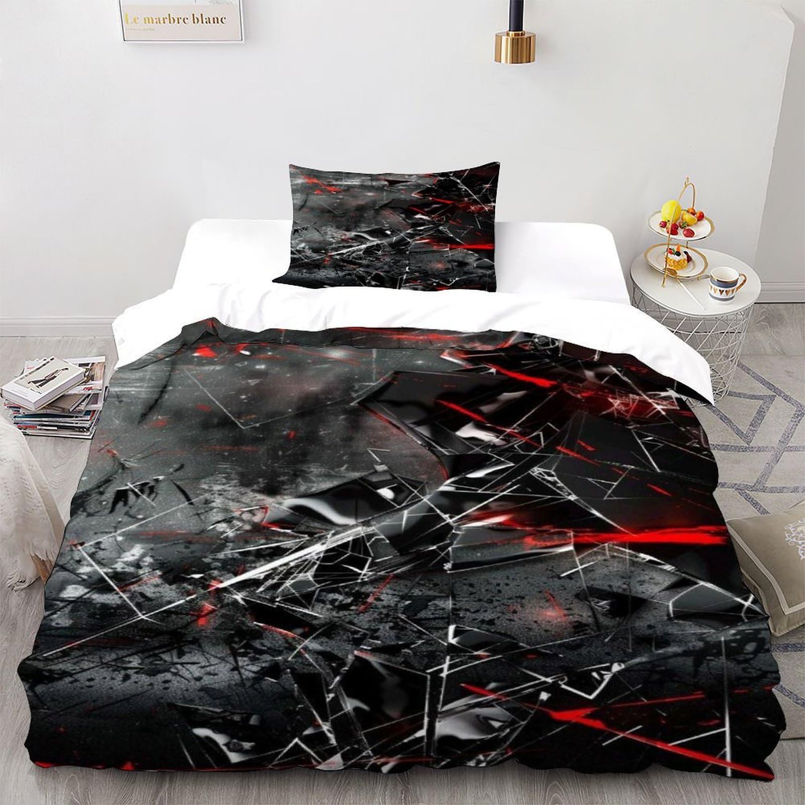 Housse de couette verre brisé rouge 135x200 parure lit sport ado microfibre