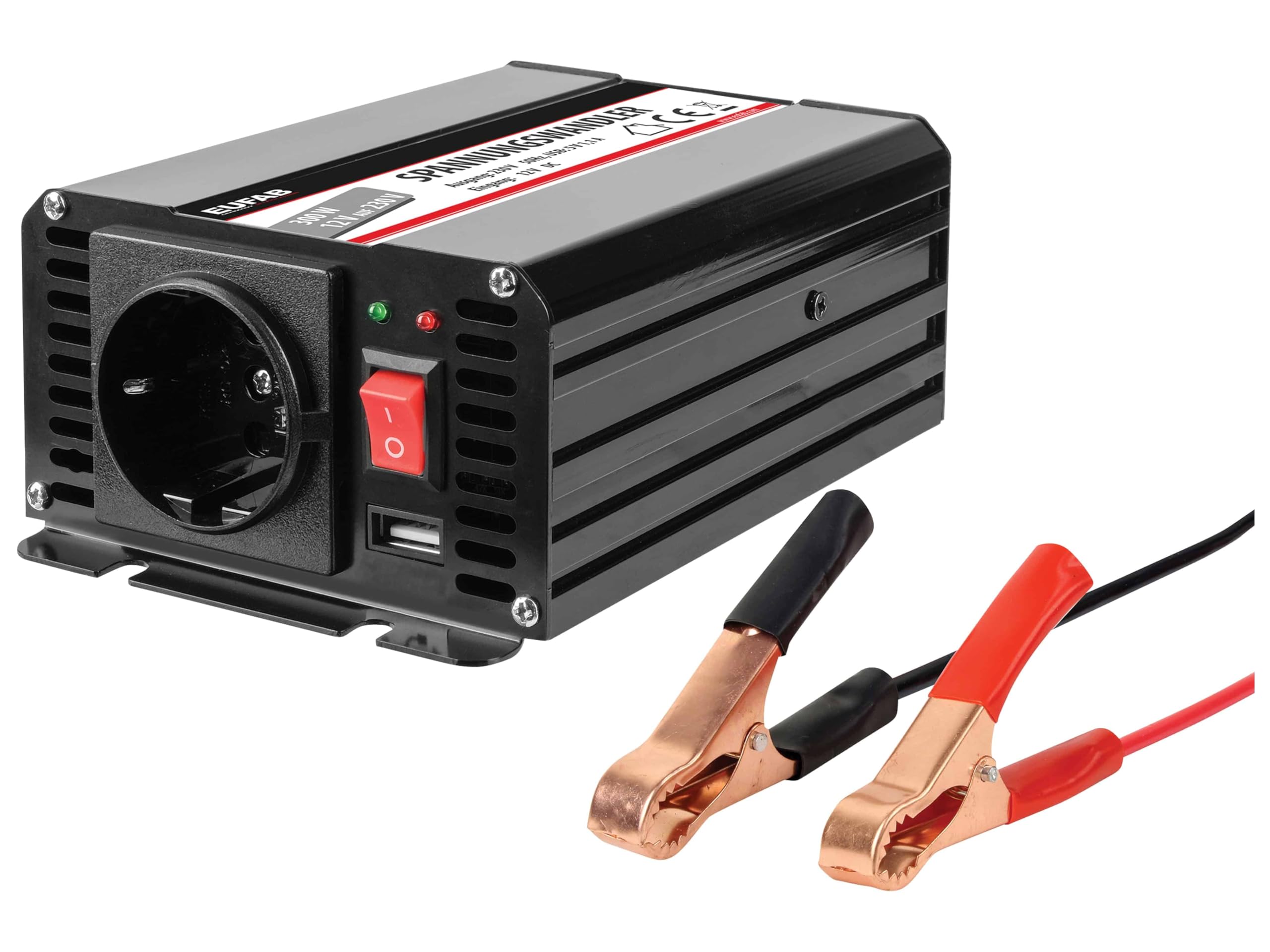 EUFAB 16481 Spannungswandler 300W 12 auf 230V, Schwarz, 17,5 cm