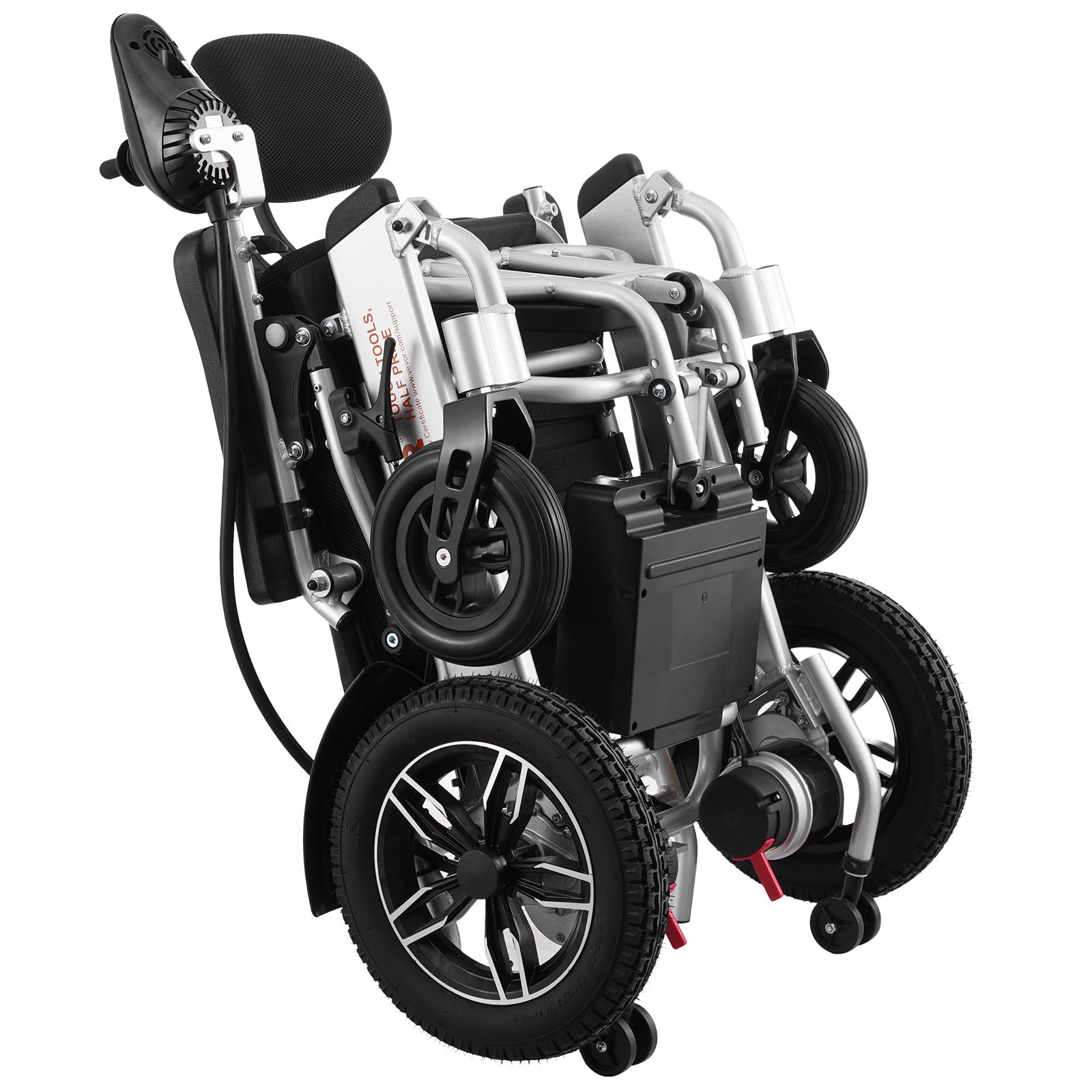 VEVOR Sedia a Rotelle Elettrica, Capacità Carico 136,08 kg, Sedia a Rotelle Motorizzata Pieghevole Leggera Larghezza 449,58 mm, Sedia per Tutti i Terreni Lega Alluminio, Schienale Regolabile