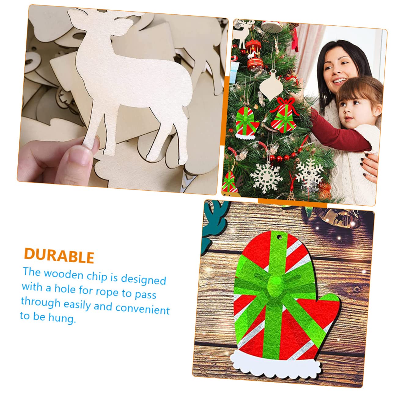 BESTonZON 3ensembles Décoration De Noël Lot De Pendentifs Bois à Peindre Pour Sapin Ornements De Noël Personnalisables Accessoires De Création Artisanale Pendentifs Vides
