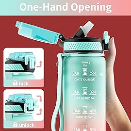QLUR Water Bottle with Straw, 32oz Motivational Water Bottles with Time Marker to Drink, Tritan BPA Free, 1L Sports Water Bottle with Carry Strap LeakProof for Women Gym Fitness Outdoor (1 Pack)
