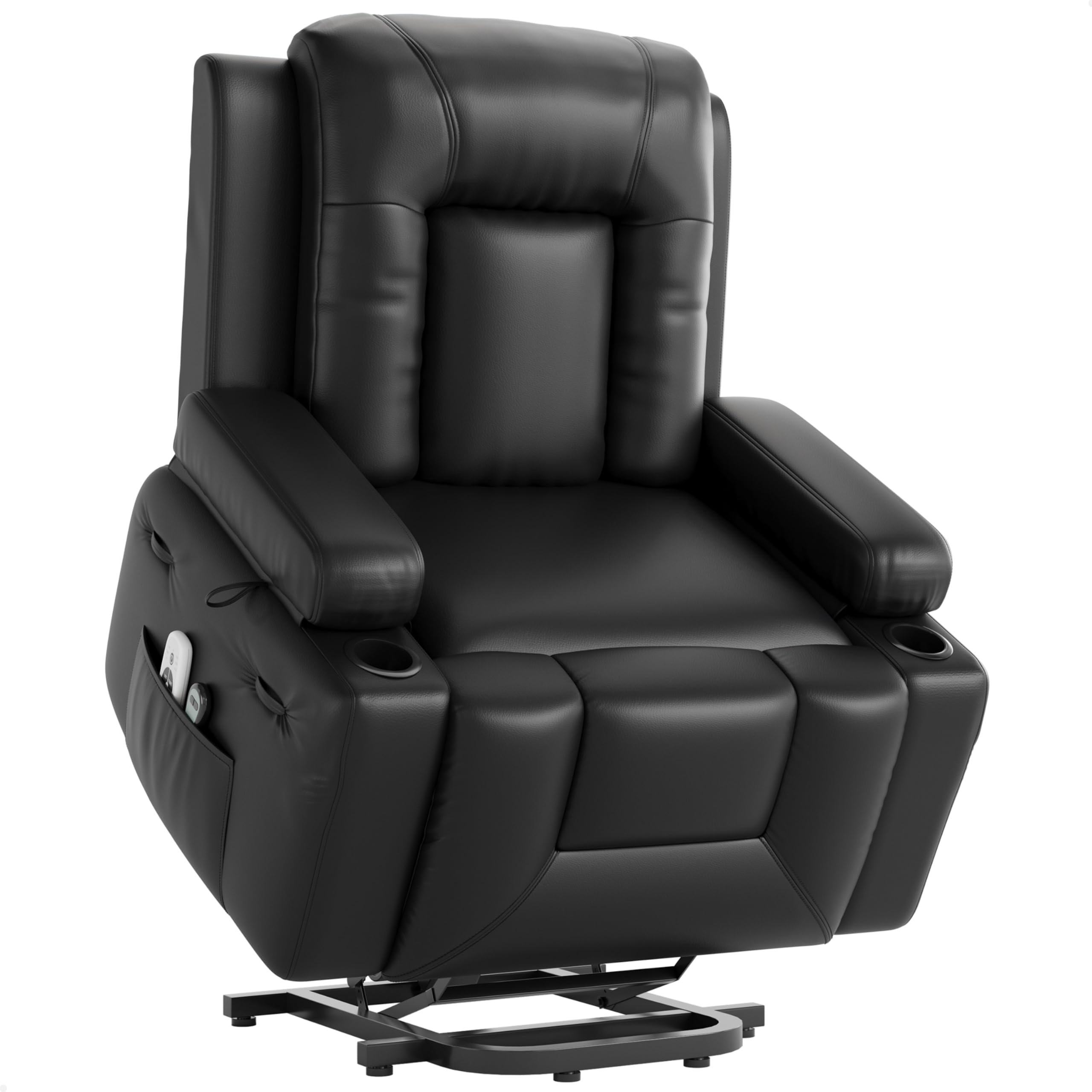 Garvee Power Lift Recliner Chair - Heat and Massage, PU Leather Electric Lift Recliner for Elderly &amp; Mobility Impaired, Reclining Sofa with Side Pocket, Soft Pillow, Cup Holders for Living Room