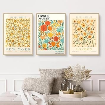 ZBELLO Vibrant Retro Floral Wall Art Prints Set of 3, No Frame Included Abstract Flower Posters, Boho Botanical Decor for Home Office Bedroom 21x30cm