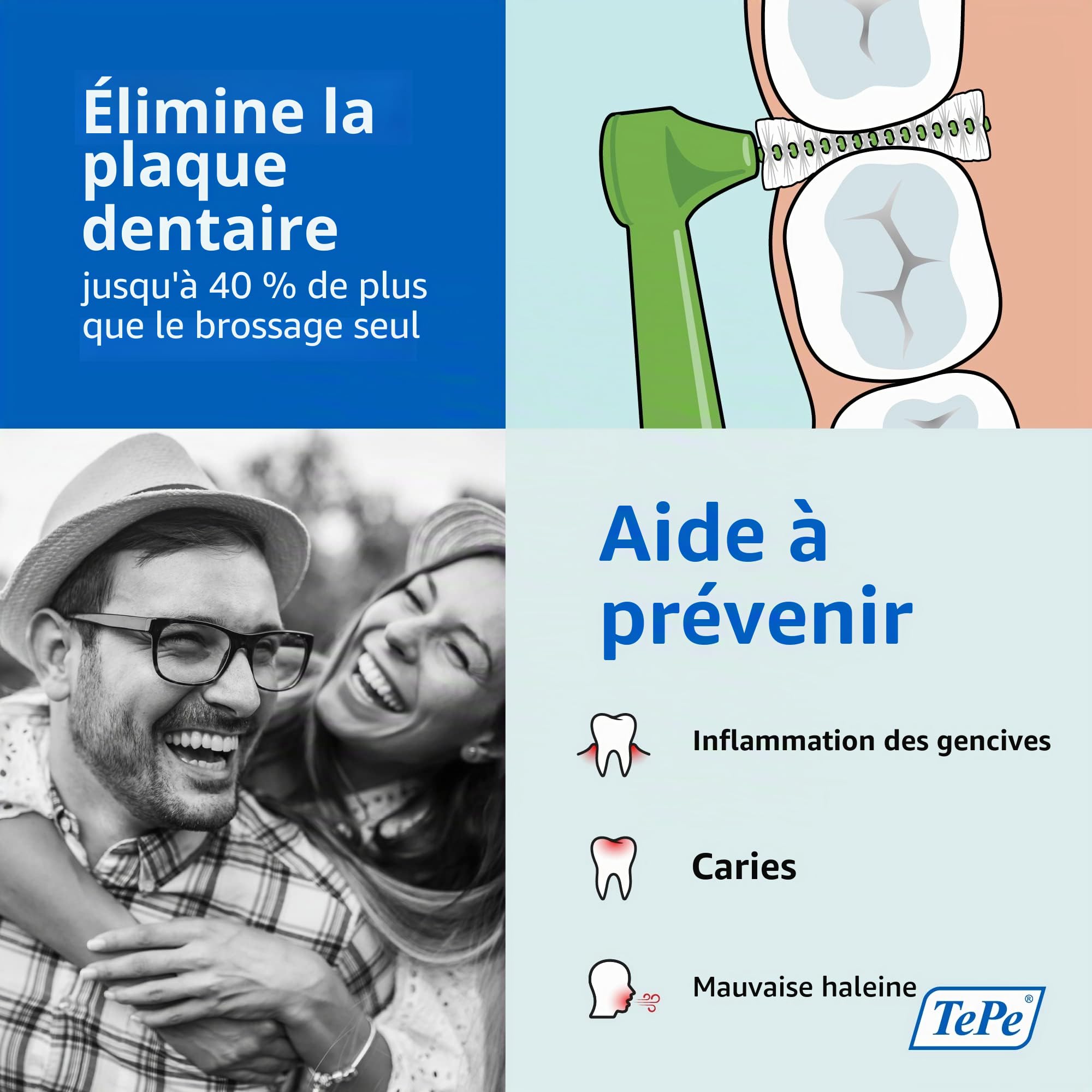 TEPE Lot de 25 brosses interdentaires angulaires pour le nettoyage des dents, 0,8 mm, grands espaces, vert, taille 5