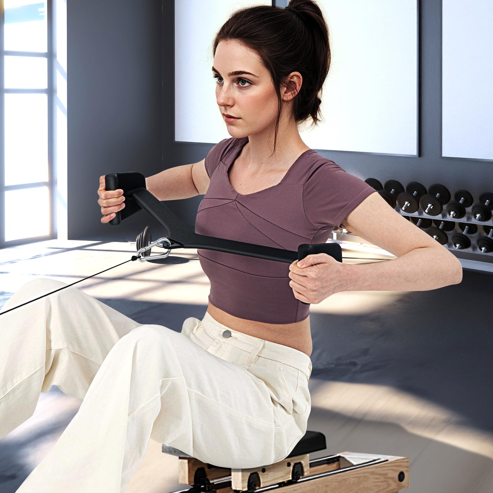 COSTWAY Barra LAT Pulldown, Attacchi T-Bar V-Bar per Cavi per Fitness Palestra Domestica, Impugnature per Maniglie per Allenamento della Forza Schiena Bicipiti Tricipiti