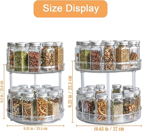 Miniatura 7 de Roninkier Plataforma giratoria transparente de 2 niveles, organizador de especias de despensa de 9 pulgadas, organizador de maquillaje Lazy Susan de