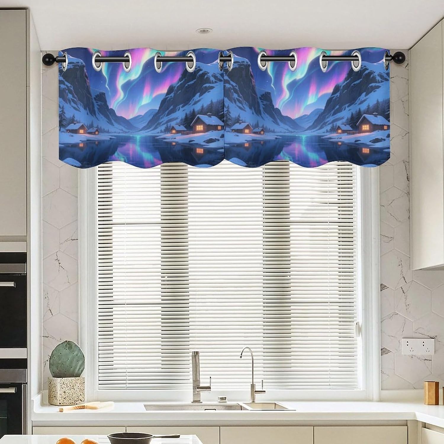 Aurora Valley Curtain 2 Panels, Polyester Fiber, Blackout Insulated Window Curtain, Curtain Valance for Kitchen Dining Room Living Room Cafe Small Window 52 * 18.1 Inches