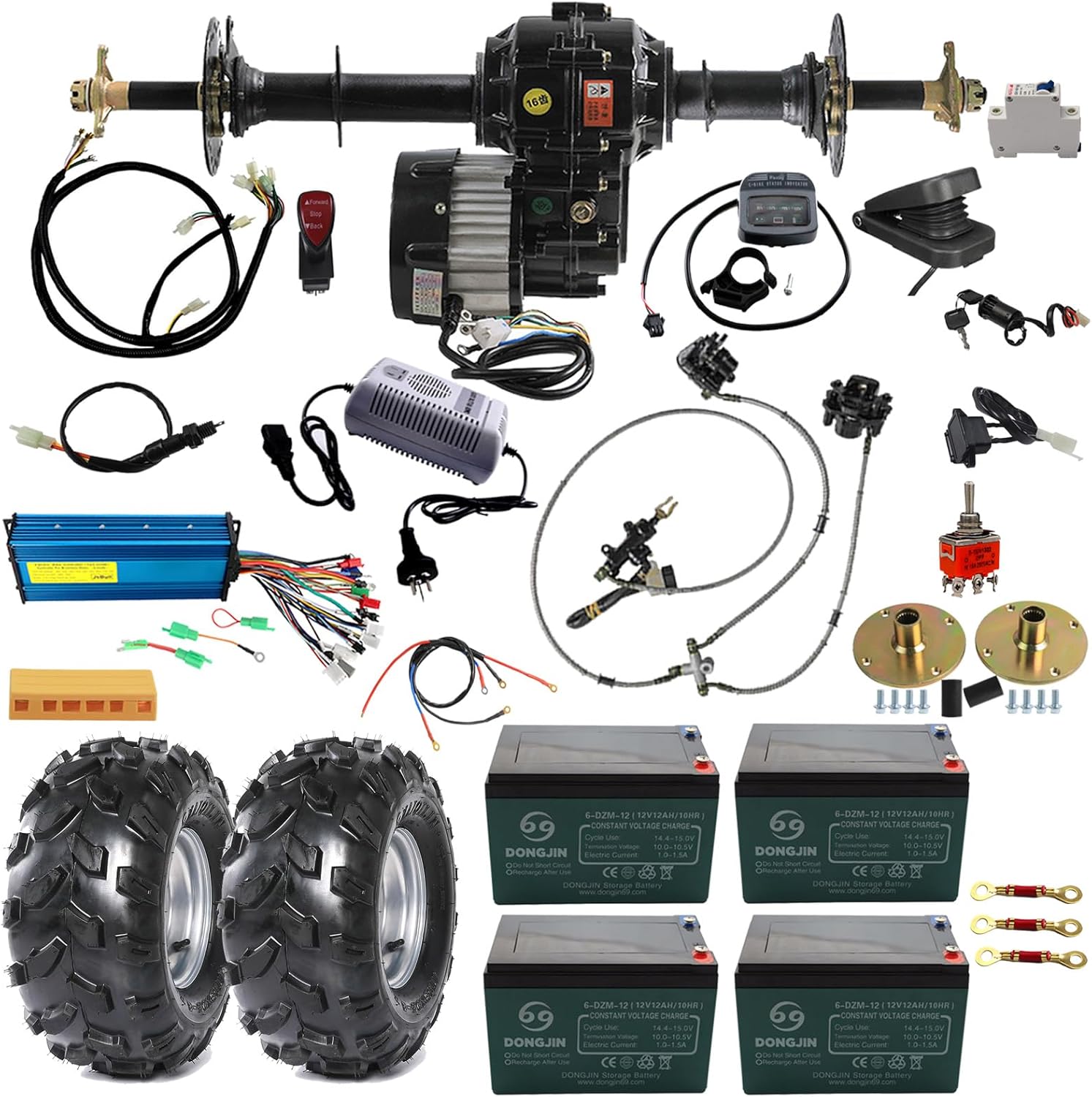 18x9.50-8 8" Go Kart Wheels ATV 30" Rear Axle Kit Differential Motor 36V-84V 1000W-2200W Brushless Controller for Electric UTV Drift Trike Lawn Mower Golf Cart Quad Buggy Dune Moped 4 Wheeler Tricycle