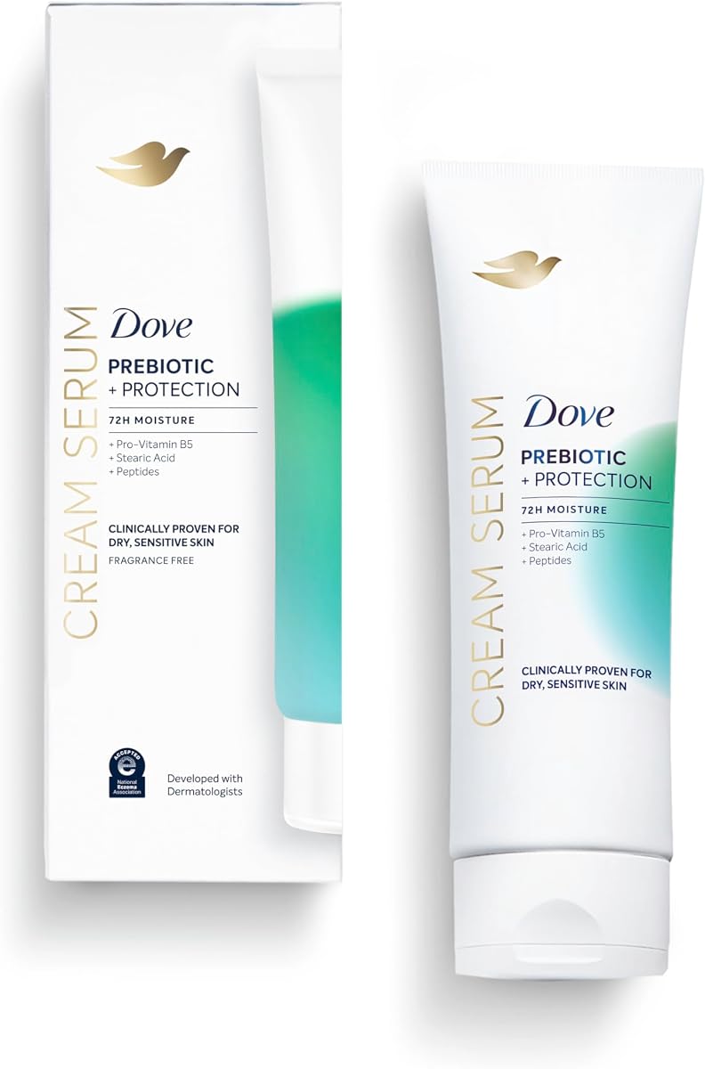 Suero de crema corporal prebiótico + protección para piel seca y sensible, con loción de provitamina B5, ácido esteárico y péptidos, 8 oz