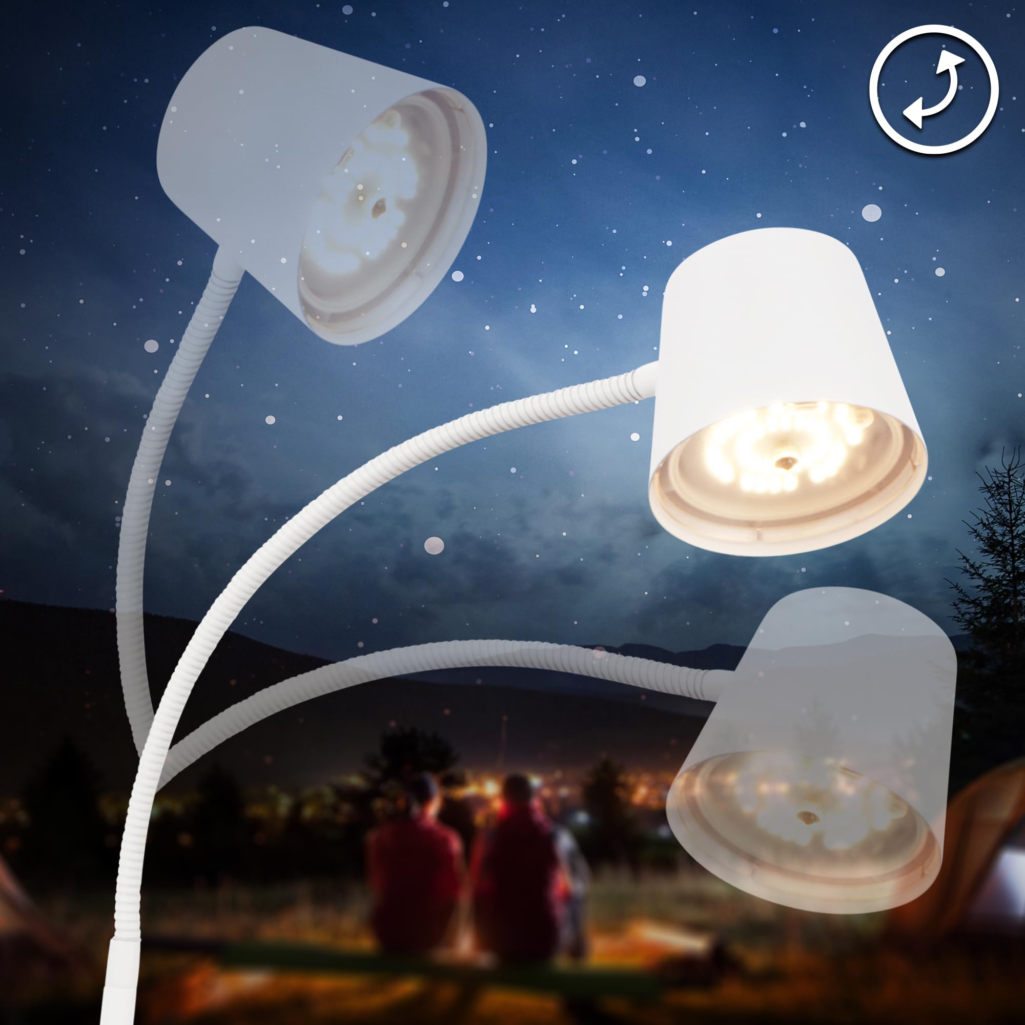 BRILONER - Lampa podłogowa LED bezprzewodowa, dotykowa, ściemniana, z wymiennym akumulatorem, lampa do czytania, salonu, uplighter, 126,5 cm, biała – maksymalna funkcjonalność