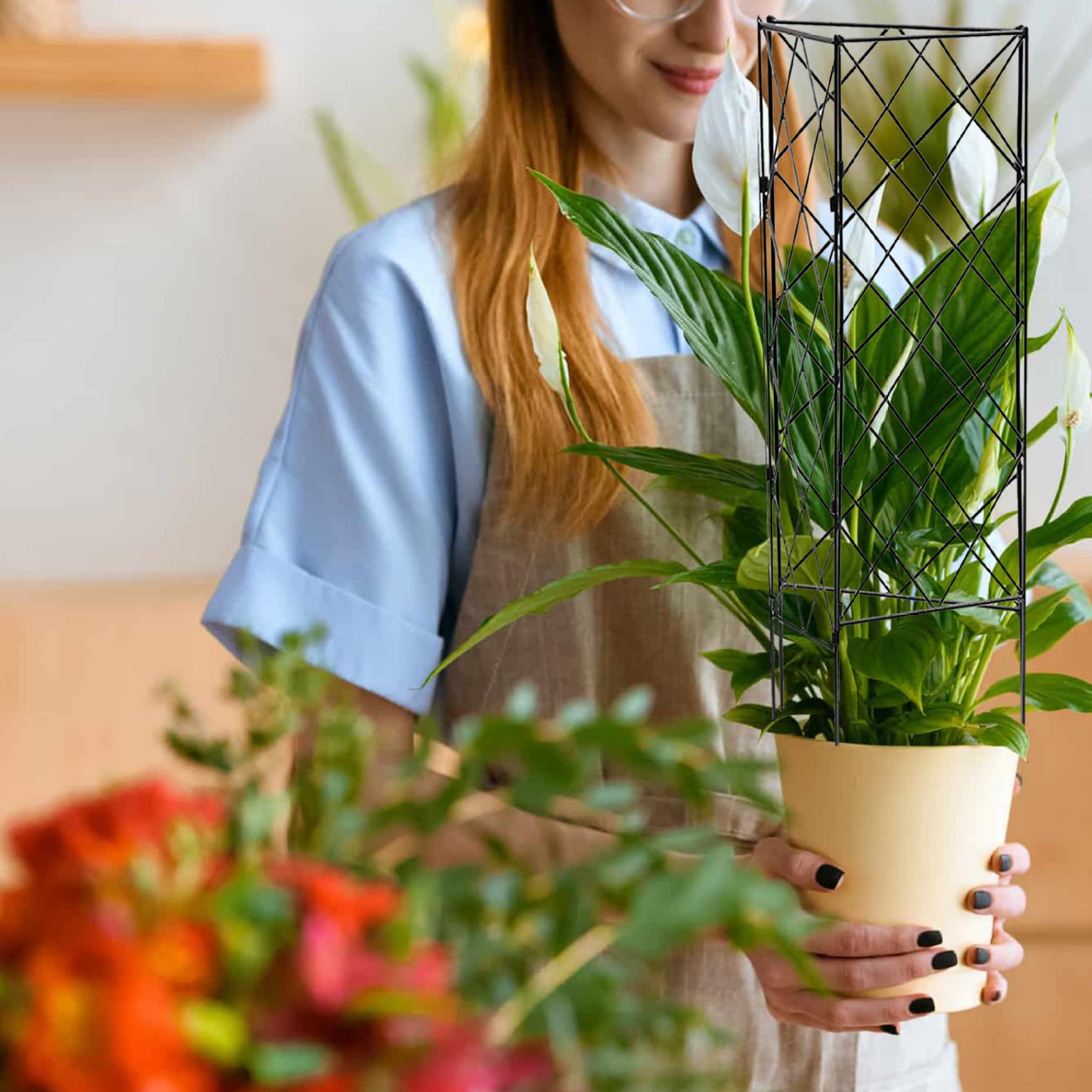 Enrejados para trepar plantas, marco de enrejado de 3 piezas para jardín, flores, soporte de cultivo de plantas, de metal, enrejado de hierro, plegable, color negro