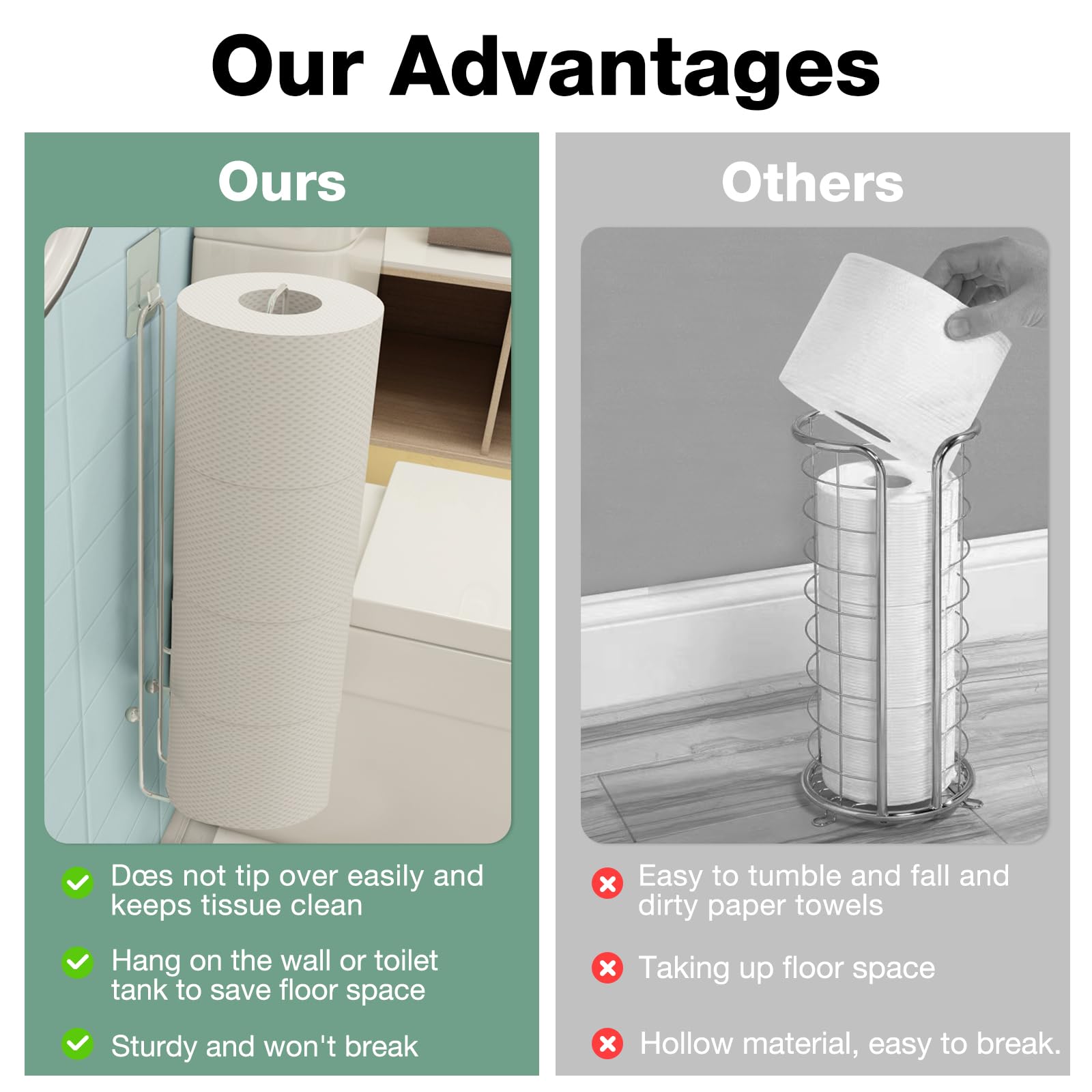 Soporte de pared para papel higiénico, almacenamiento de papel higiénico autoadhesivo para papel higiénico de 4 rollos de papel, soporte de papel higiénico sobre el tanque, de acero inoxidable para almacenamiento en el baño (plata, 1 unidad) 4