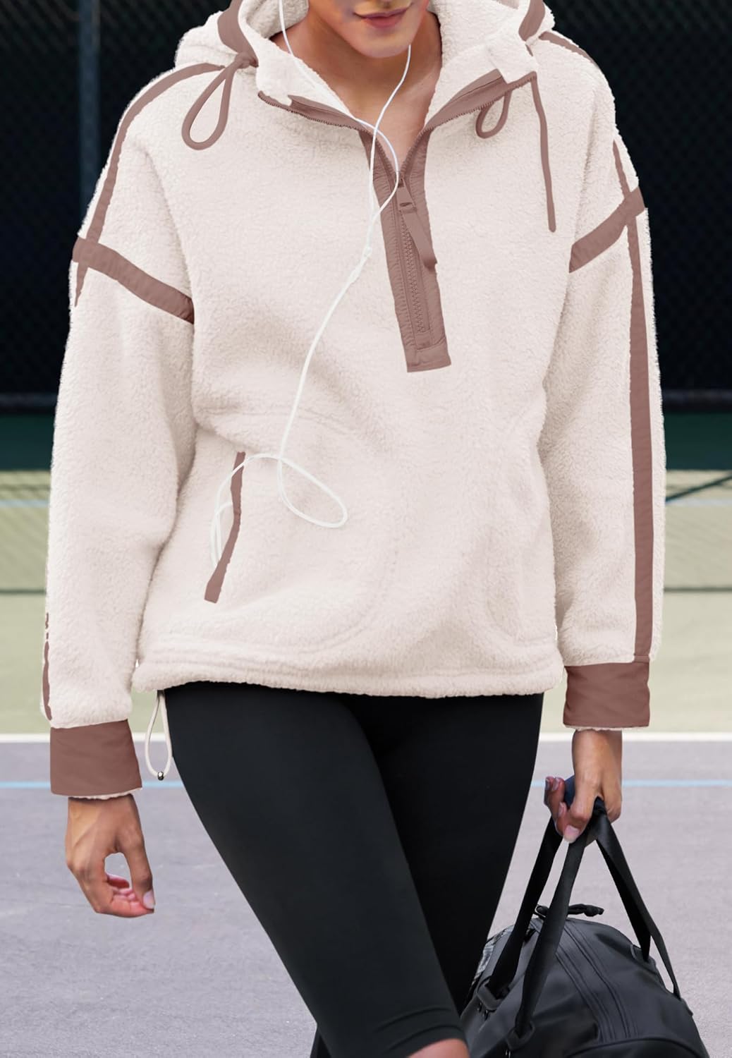 Panadila Womens Half Zip Fleece Pullover Oversized Hoodies Fuzzy Hooded Sweatshirt Cozy Sherpa Jacket - Image 5