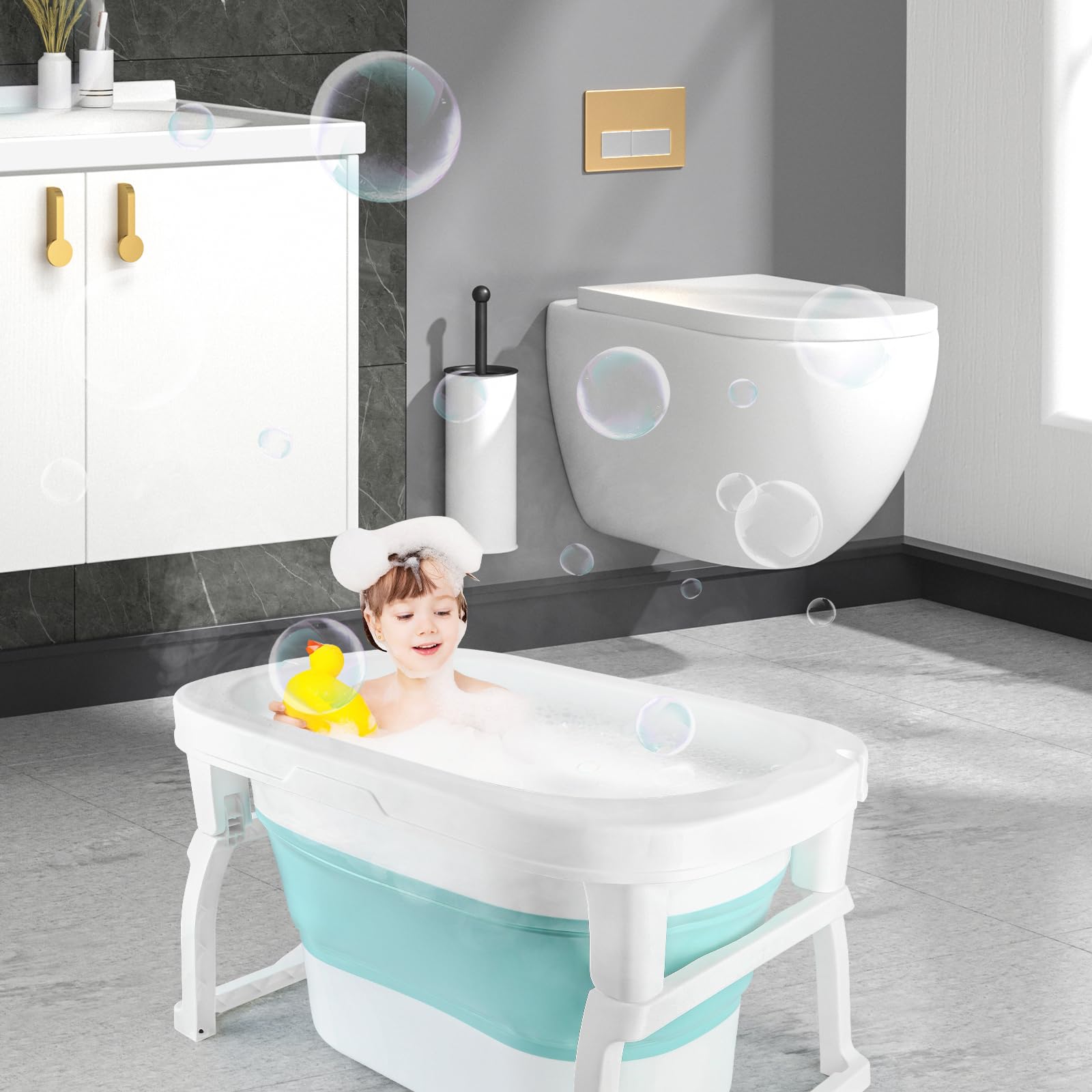 Wanna do kąpieli dla niemowląt składana poduszka do kąpieli | ergonomiczna i oszczędzająca miejsce | solidna PP & TPE | wanna dla dzieci, kąpiel dla niemowląt - 72 x 51 x 42 cm - niebieski