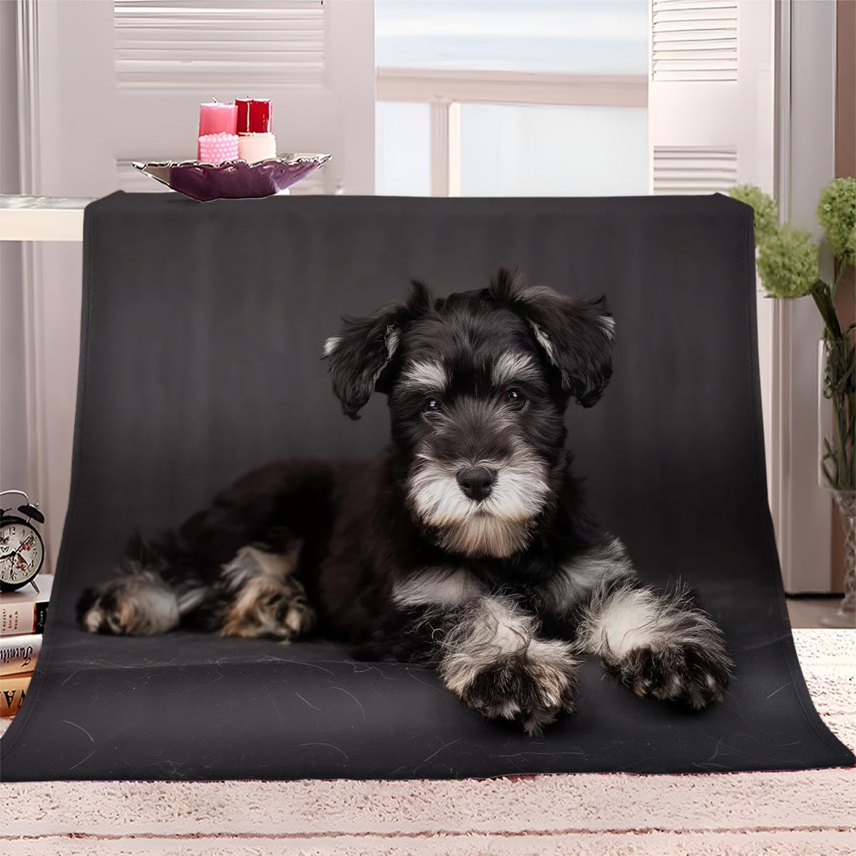 Throw Blanket 130x150 cm Animal Schnauzer Gray Sherpa Fleece Blanket Soft Cosy Warm Fluffy Blanket Sofa Bed Blankets for Bedroom, Couch, Travel, Versatile Blanket