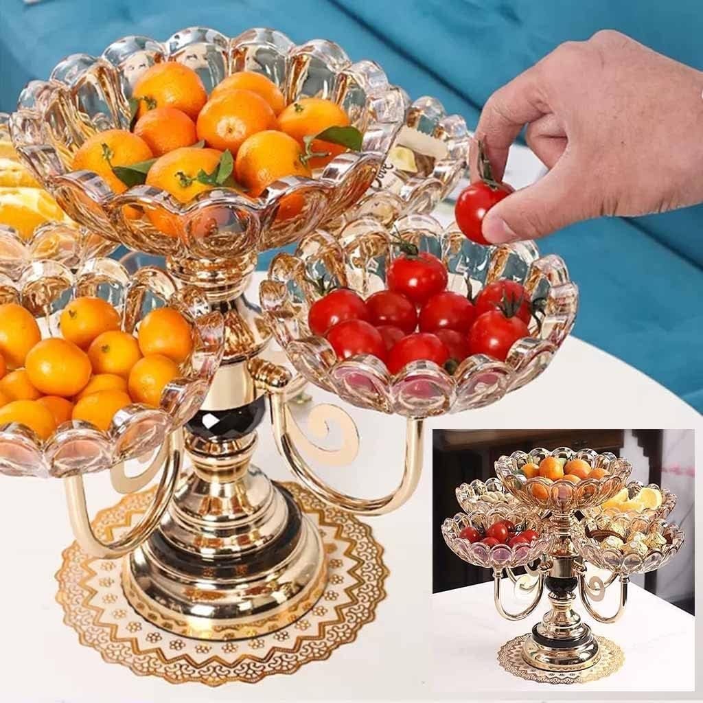 Corbeille à fruits rotative multicouche – Plateau à fruits en verre cristal pour la maison, le salon, la décoration de table à thé