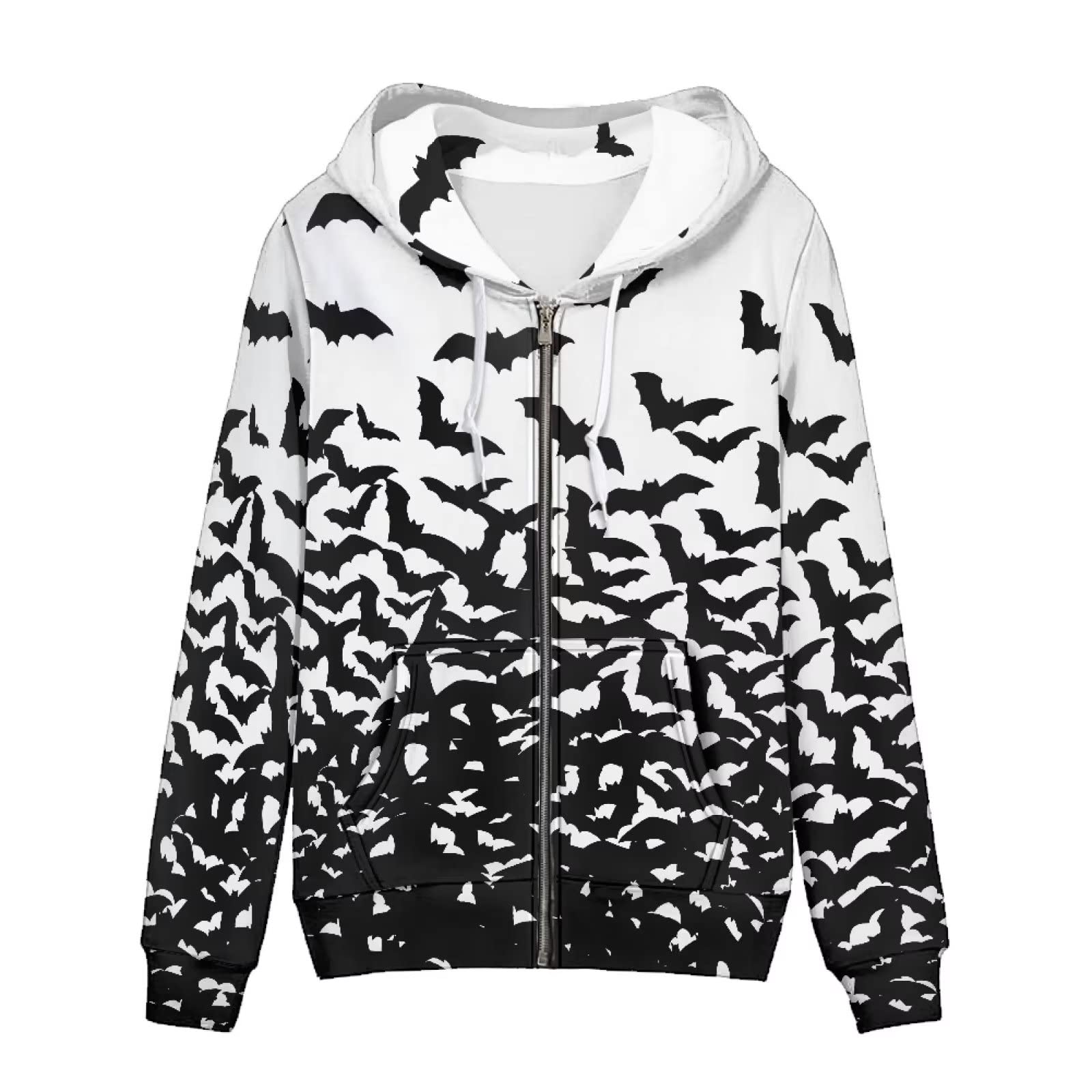 HUIACONG Bluza z kapturem zapinana na zamek błyskawiczny, damska bluza dla nastolatek, rozmiar XS-5XL, sweter z kapturem, Nietoperze białe, XL
