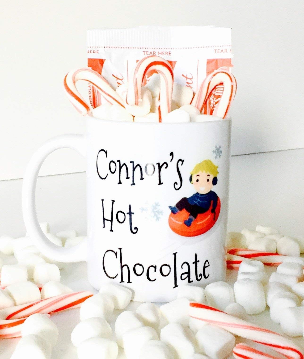 Personalized Hot Chocolate Mug with Snow Tubing Design for Kids, Kids Hot Chocolate Mugs | Christmas Gifts for Kids