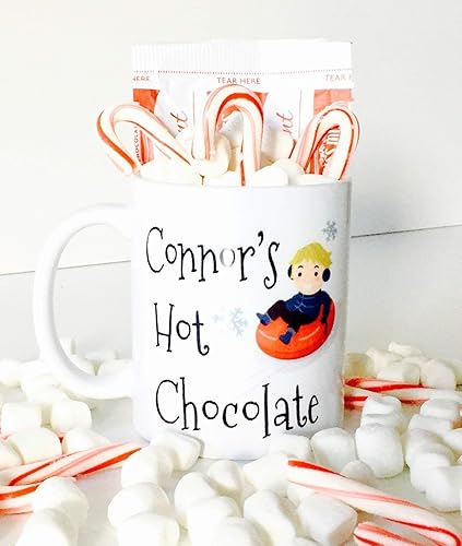 Personalized Hot Chocolate Mug with Snow Tubing Design for Kids, Kids Hot Chocolate Mugs | Christmas Gifts for Kids