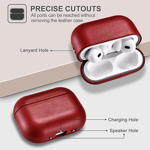 Miniatura 4 de ICARER Funda para AirPod Pro 3, Funda de Cuero 100% Genuina, Funda Vintage de Alta Calidad Hecha a Mano, Funda Protectora a Prueba de Golpes con