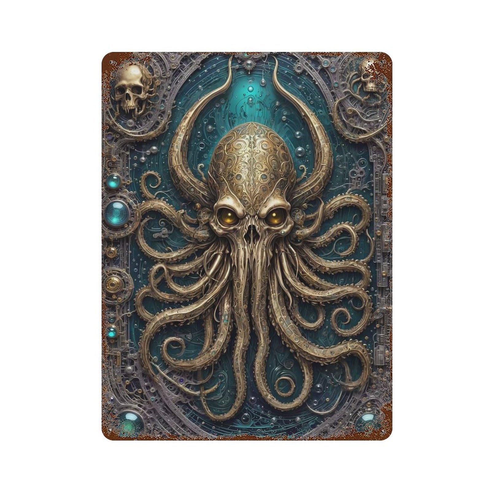 Distressed Metal Wall Sign Steampunk King Kraken 15.7"x11.8", Rustic Home Decor for Farmhouse, Kitchen And Entryway Decor