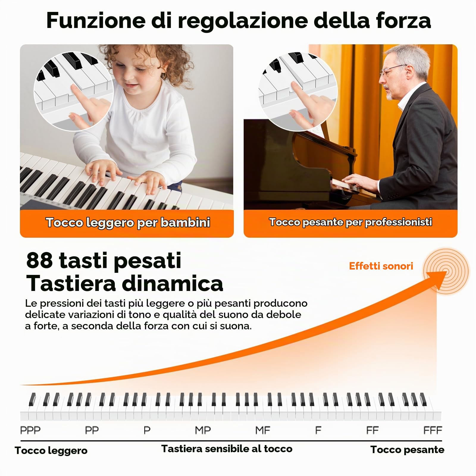 TERENCE 30W Pianoforte digitale Il pianoforte elettronico pieghevole più sottile e leggero Tastiera pesata a 88 tasti Touchpad a specchio Con interfaccia Bluetooth e MIDI Suona stili diversi Bianco
