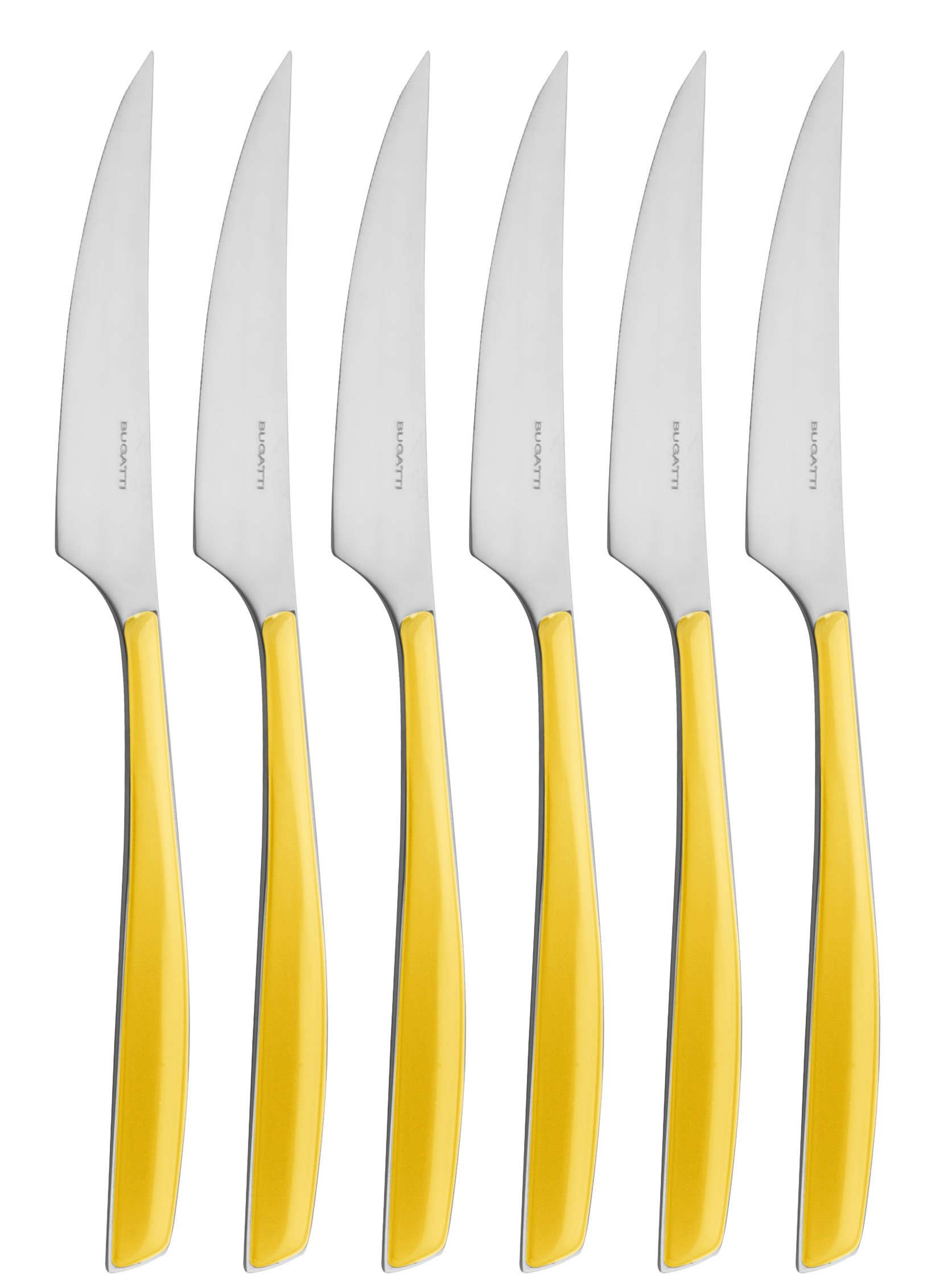 Bugatti GL6U-021F06/6 Glamour - Servizio di 6 coltelli da Dessert, in Acciaio e San, 16 x 26 x 3 cm, Colore: Giallo