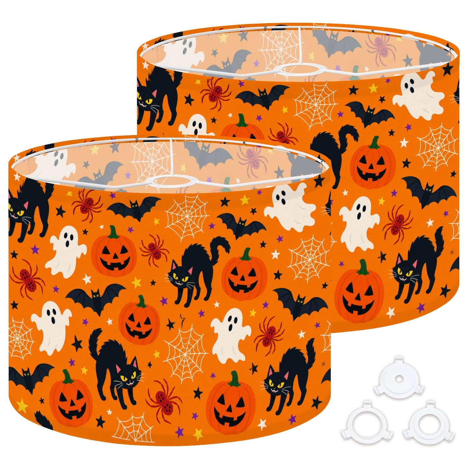 Deruinvaio Multi3 2Pcs 13In Lampshade Lamp Shade Halloween Black Cats Pumpkins Ghosts For Ceiling Light, Table Lamp Floor Lamp Easy Assembly Replacement Light Shade