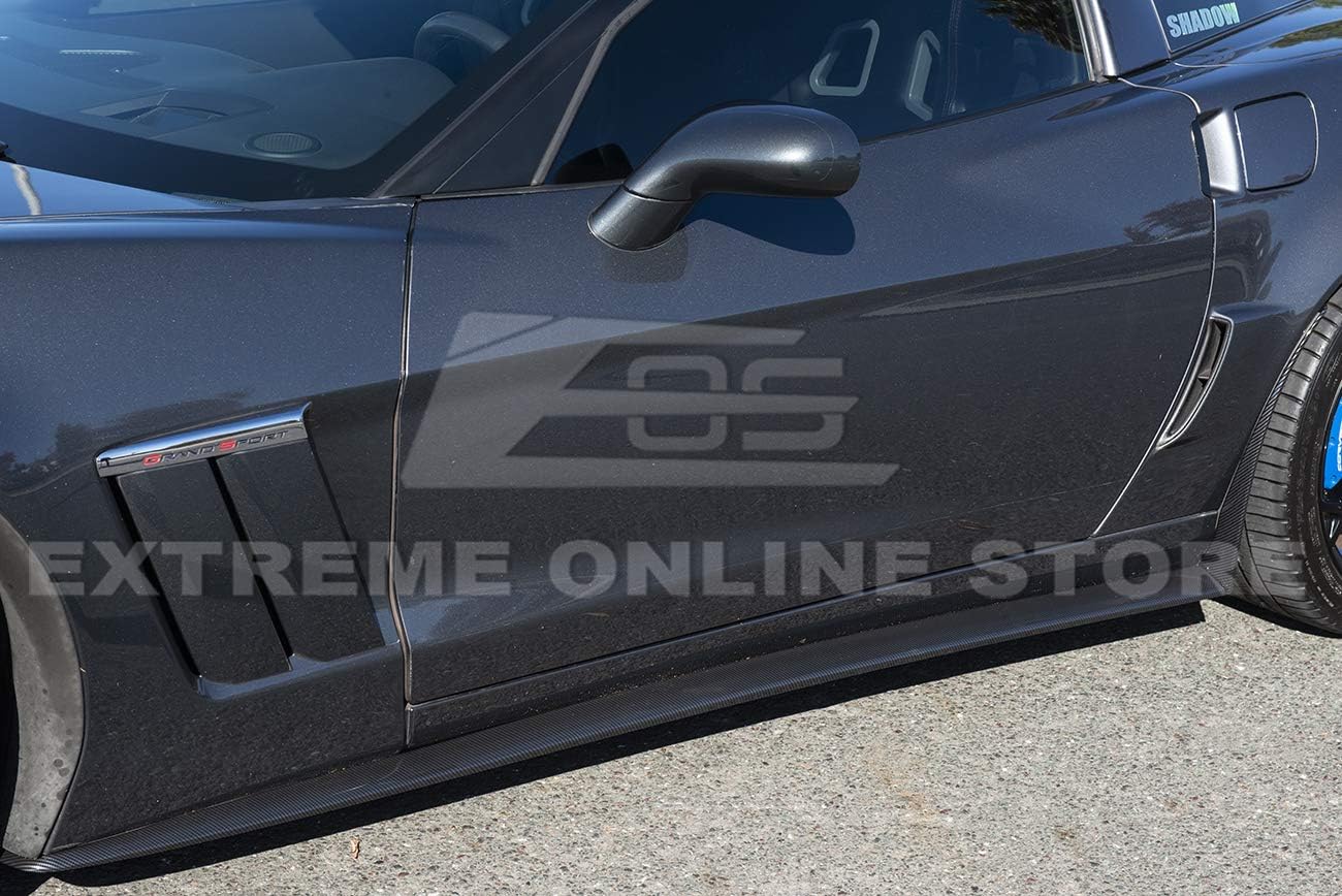 for 2005-2013 Chevrolet Corvette C6 Wide Body Models | ZR1 Style Front Bumper Lip Splitter with Side Skirts Rocker Panel Mud Flap Pair (ABS Plastic - Hydro-Dipped Carbon Fiber)