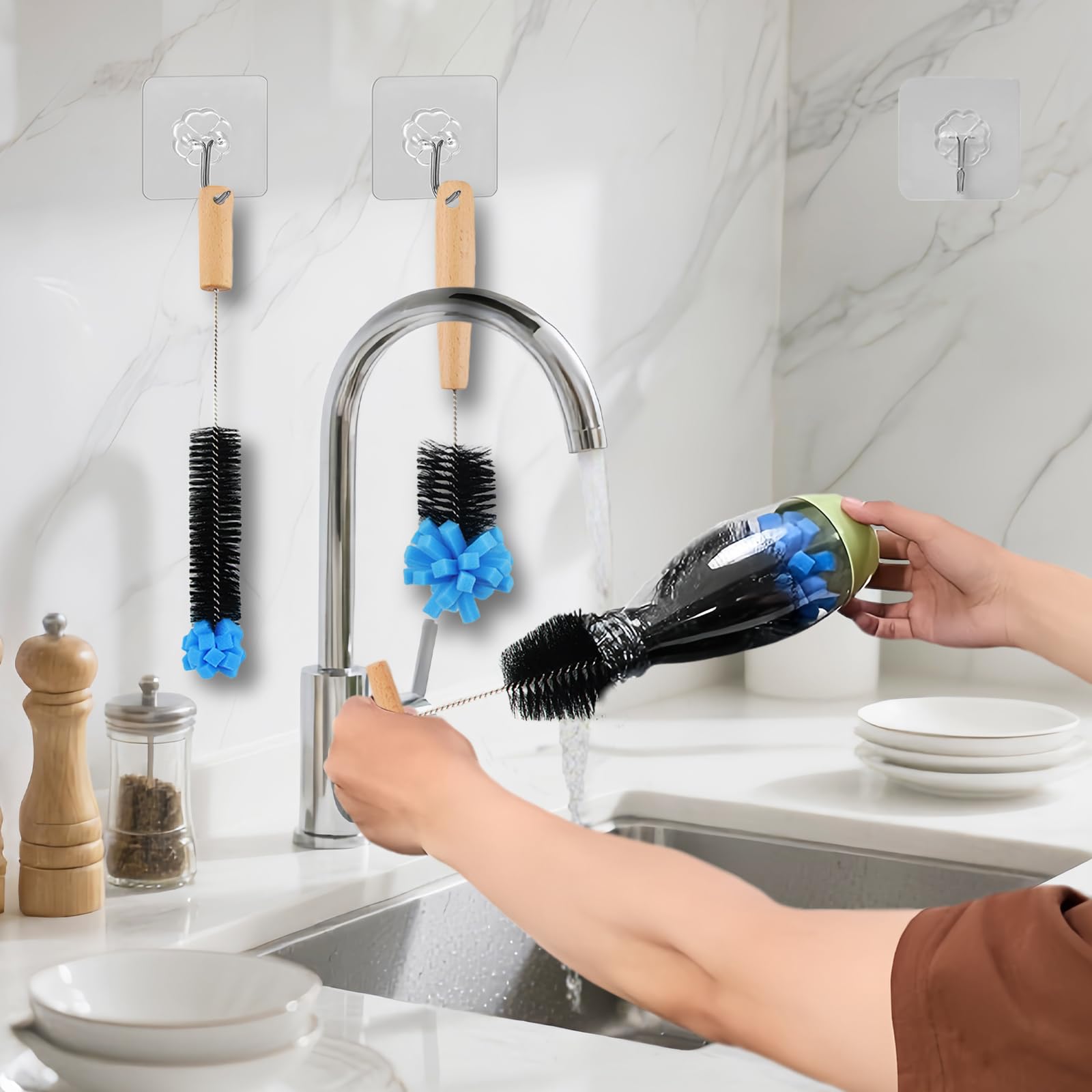 3 pcs Spazzole per Bottiglie, 35cm Spazzola per Lavare le Bottiglie di Vetro, dellyy Spazzola per Bottiglie Borracce, Spazzola per Bottiglie d'Acqua per Bottiglie di Vetro e Plastica