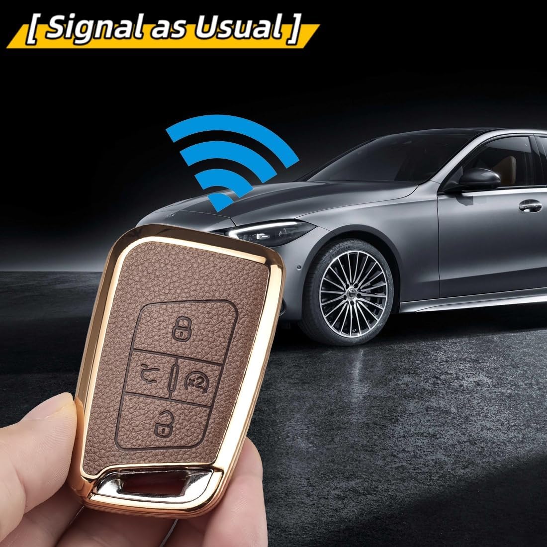 Key Fob Cover Compatible with Volkswagen VW Atlas Tiguan Jetta Passat Golf Alltrack Arteon Taos, Upper Leather + TPU Key Cover Case Shell (5-Buttons, Brown)