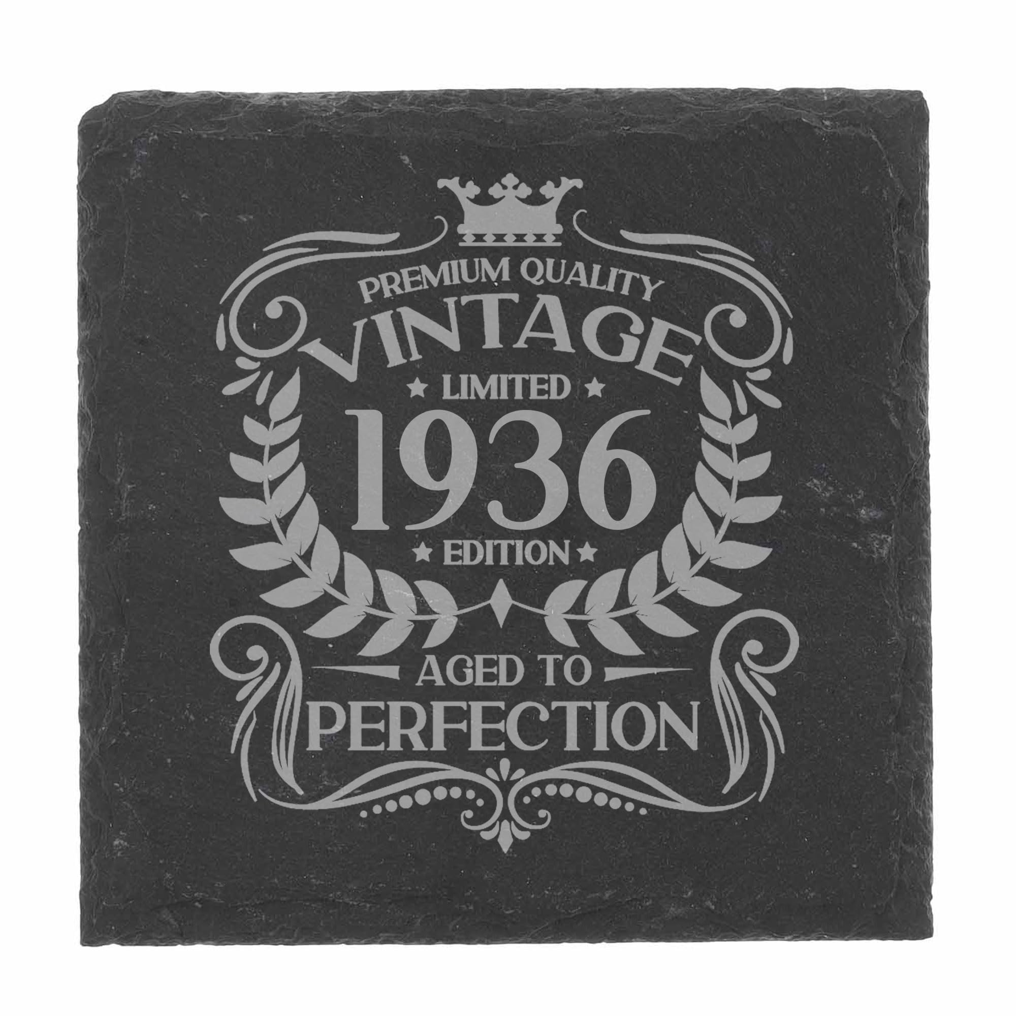 80th Birthday Gift for Men Vintage 1946 Aged to Perfection Engraved Slate Coaster Present for 80 Year Old Etched Natural Slate Placemat (Round Slate) — view 125