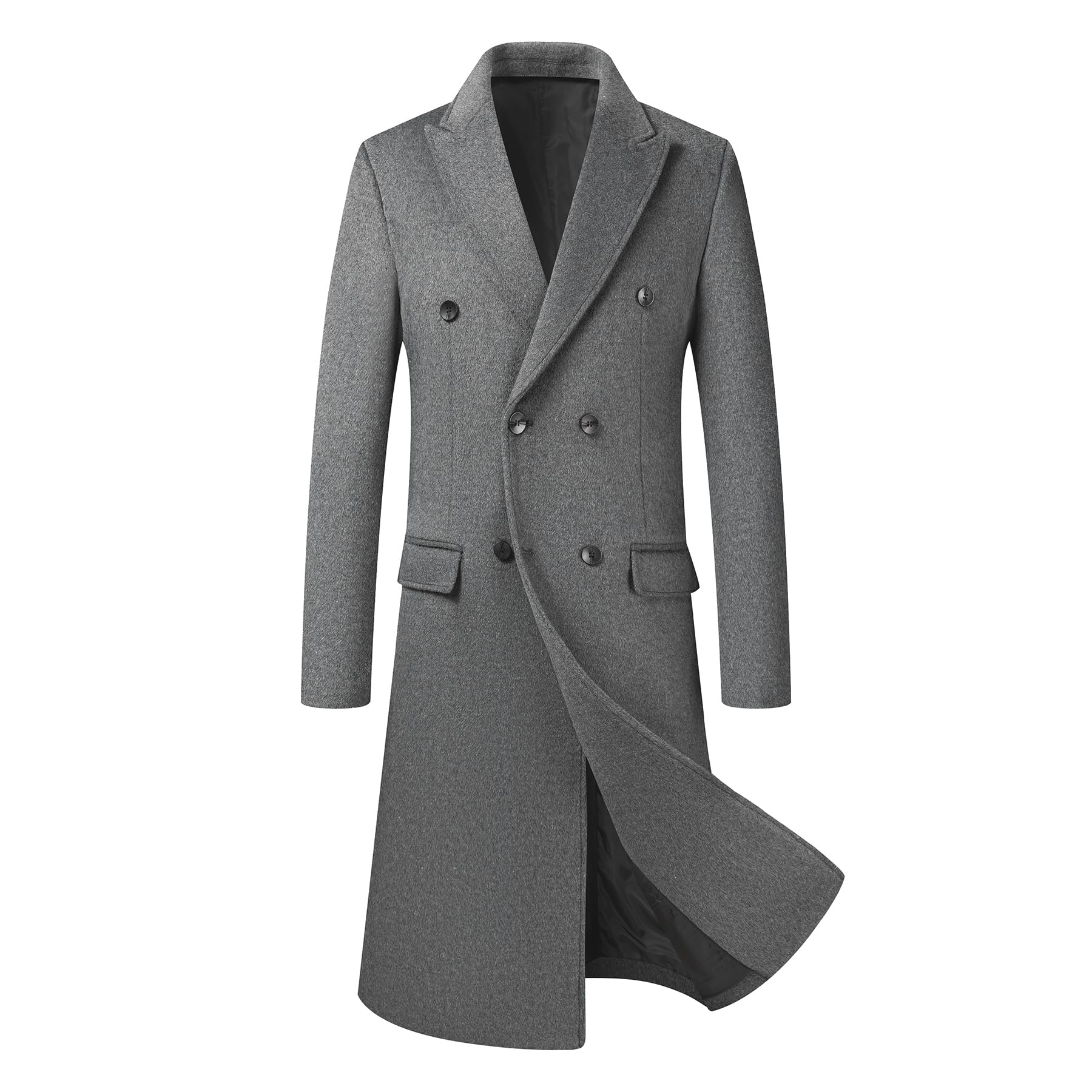 Allthemen Cappotto da Uomo Invernale Lungo Trench Coat Doppiopetto Caldo Casual Lana Coat Slim Fit Business Outerwear a Vento