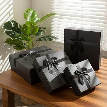 Eerbaier Black Gift Boxes for Presents, Set of 4 Nesting Gift Boxes with Lids, Luxury Gift Box for Birthdays, Anniversaries, Weddings, and All Gift Giving Occasions