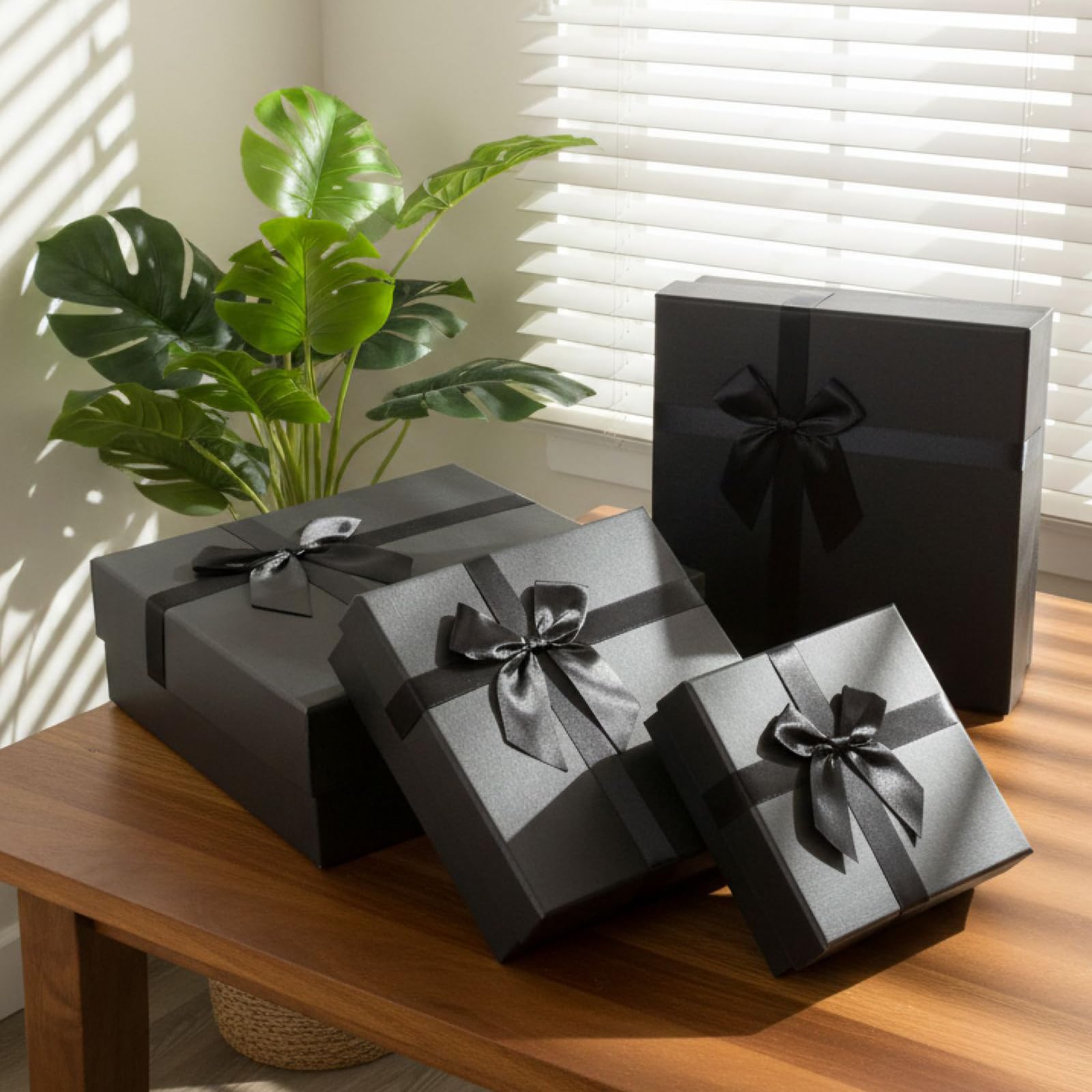Geschenkbox für Geschenke, ein Set mit 4 eleganten schwarzen Geschenkboxen, luxuriöse Geschenkbox für Geburtstage, Jubiläen, Weihnachten usw. (Schwarz)
