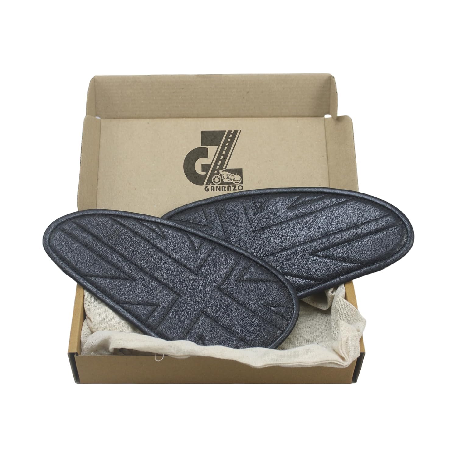 Genuine Leather Union Jack Black Tank Pad with Black Thread Compatible with Royal Enfield Bear 650-image-45