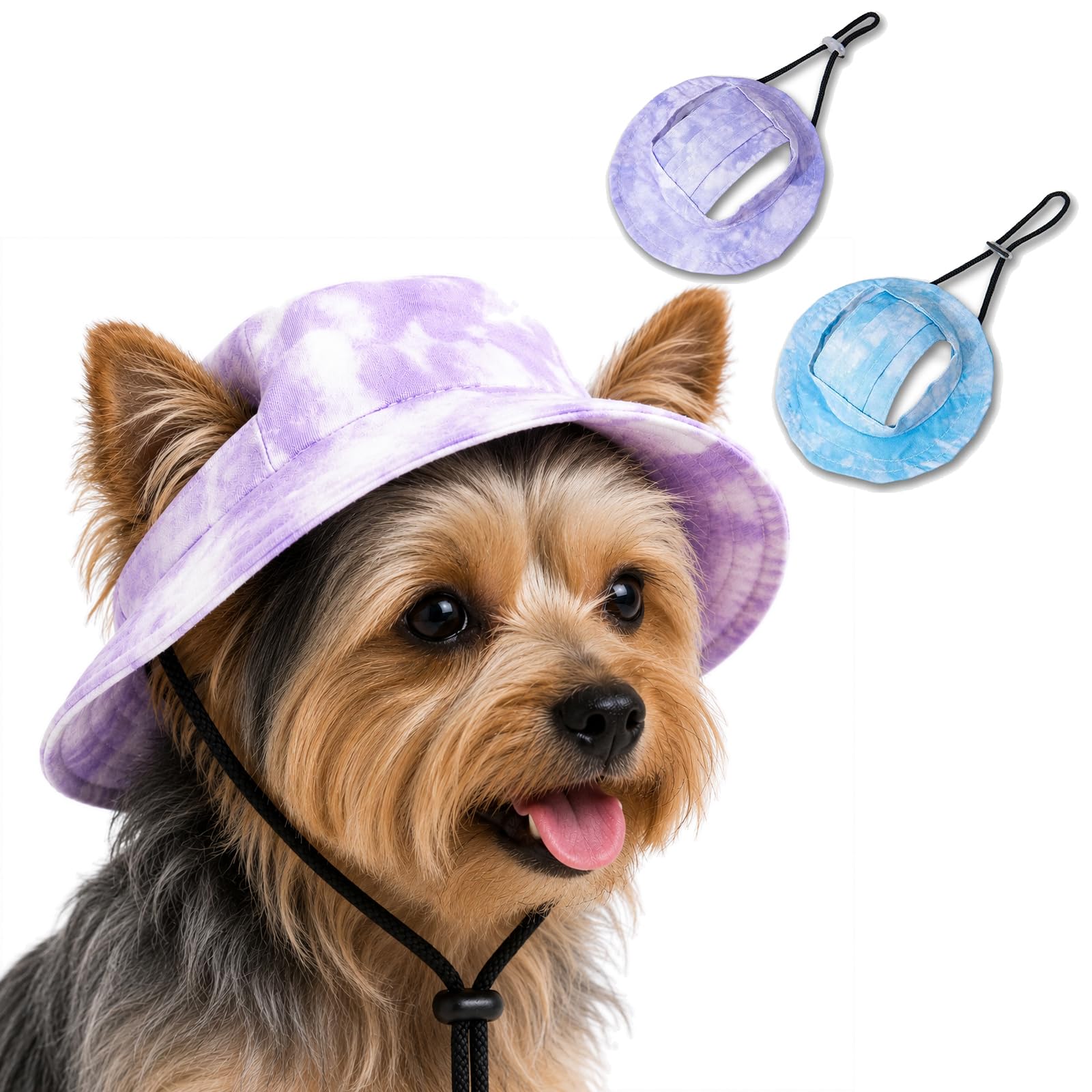 Dog Bucket Sun Hat, Wide Brim, Breathable, Tie Dye, Adjustable, 2-Pack