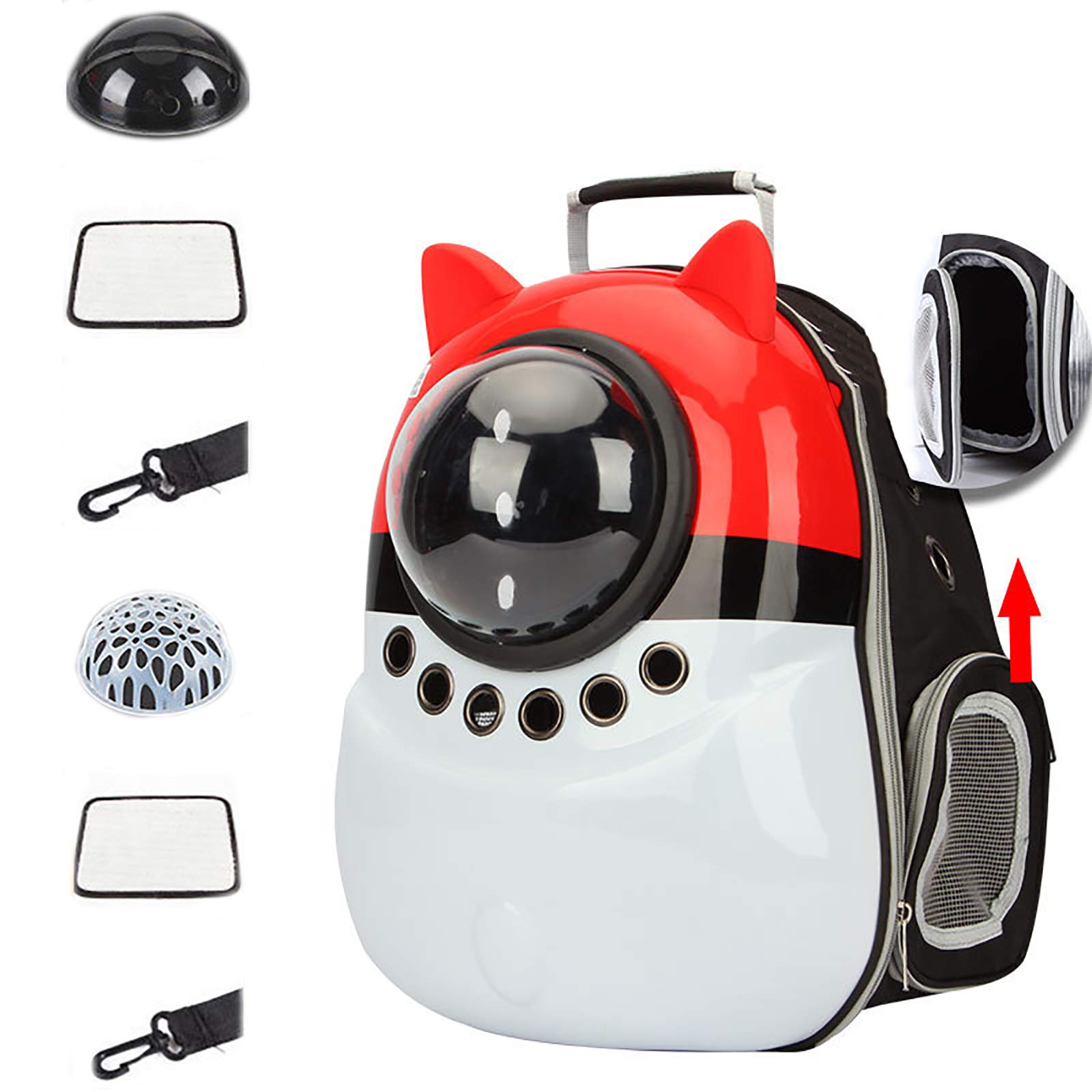 Sac à dos pour chat imperméable et transport capsule à bulle transparent rouge